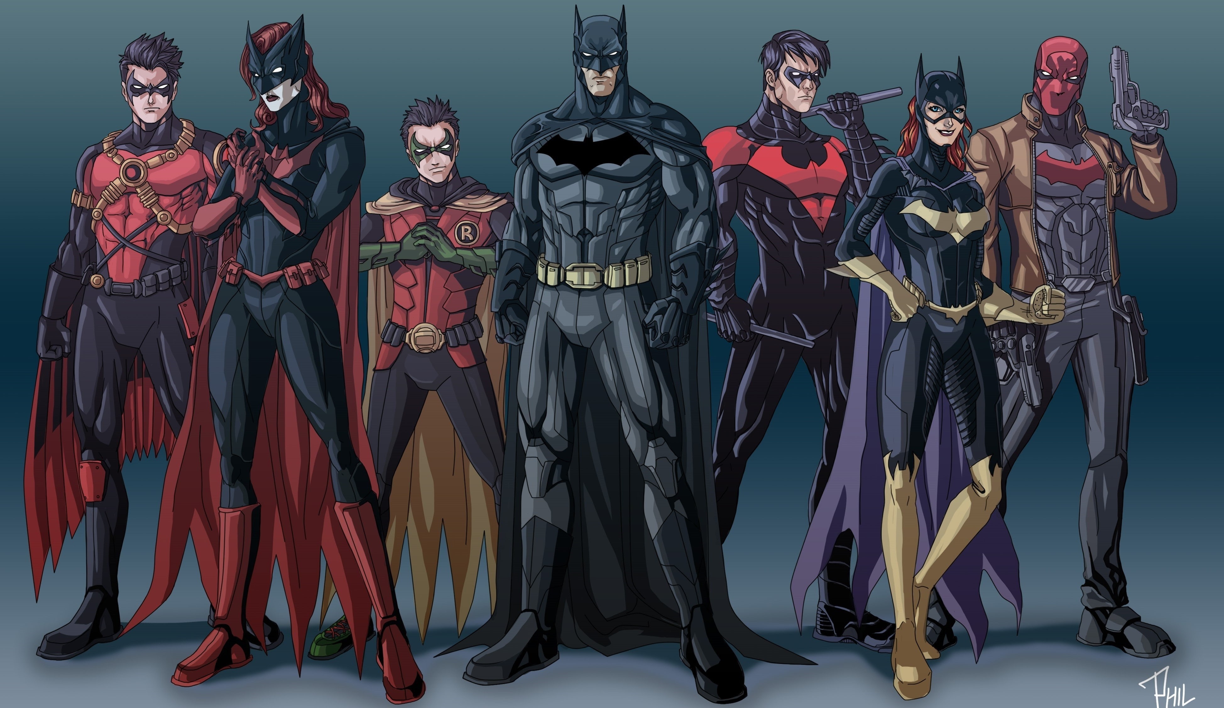 Red Hood, Nightwing, Batwoman, Robin (character), 4K, Batgirl, Red Robin, Batman, DC Comics, HD Wallpaper