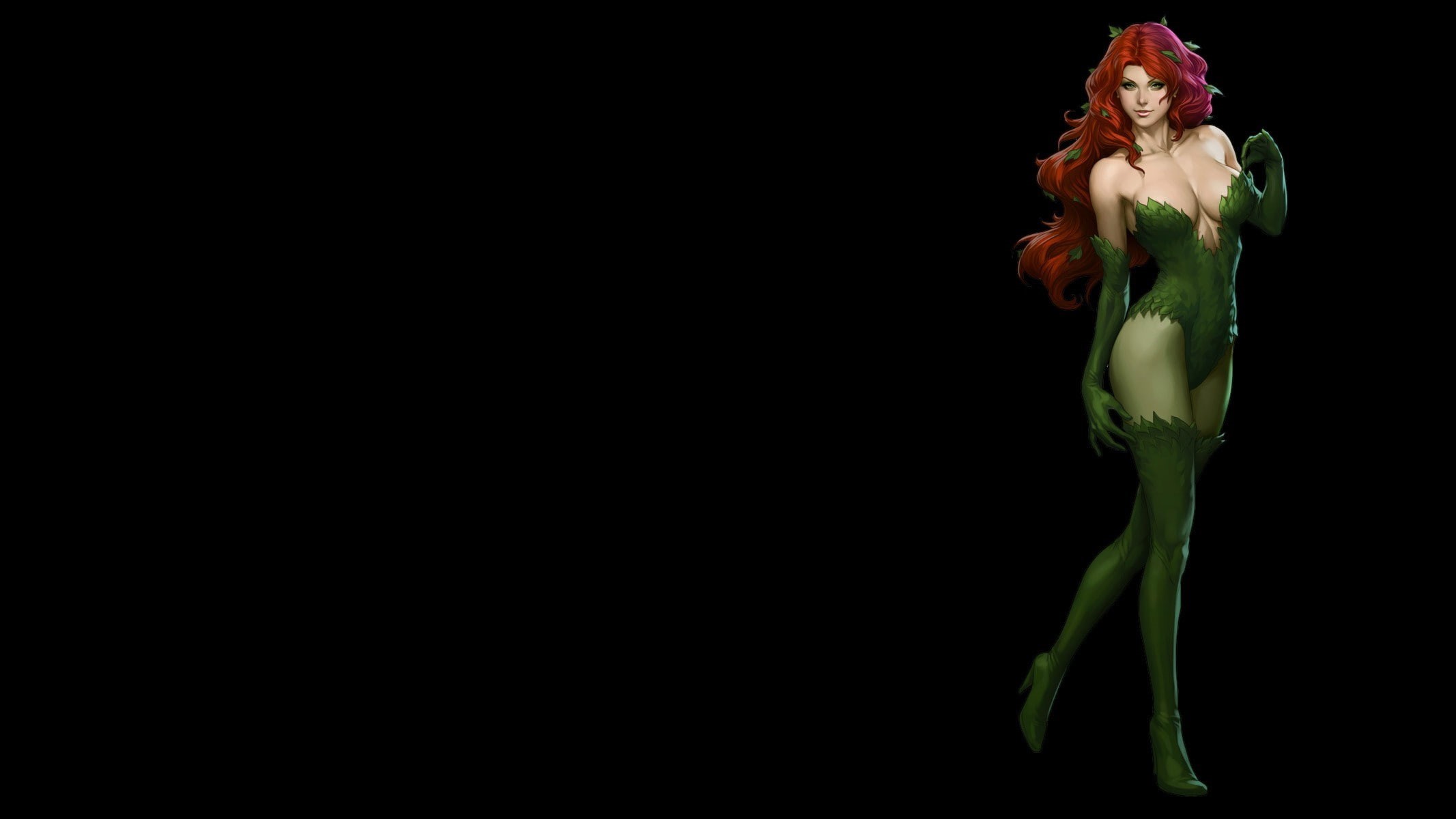 flower arrangement, green color, freshness, plant, 1080P, women, young adult, black background, full length, dc comics poison ivy, young women, bouquet, HD Wallpaper