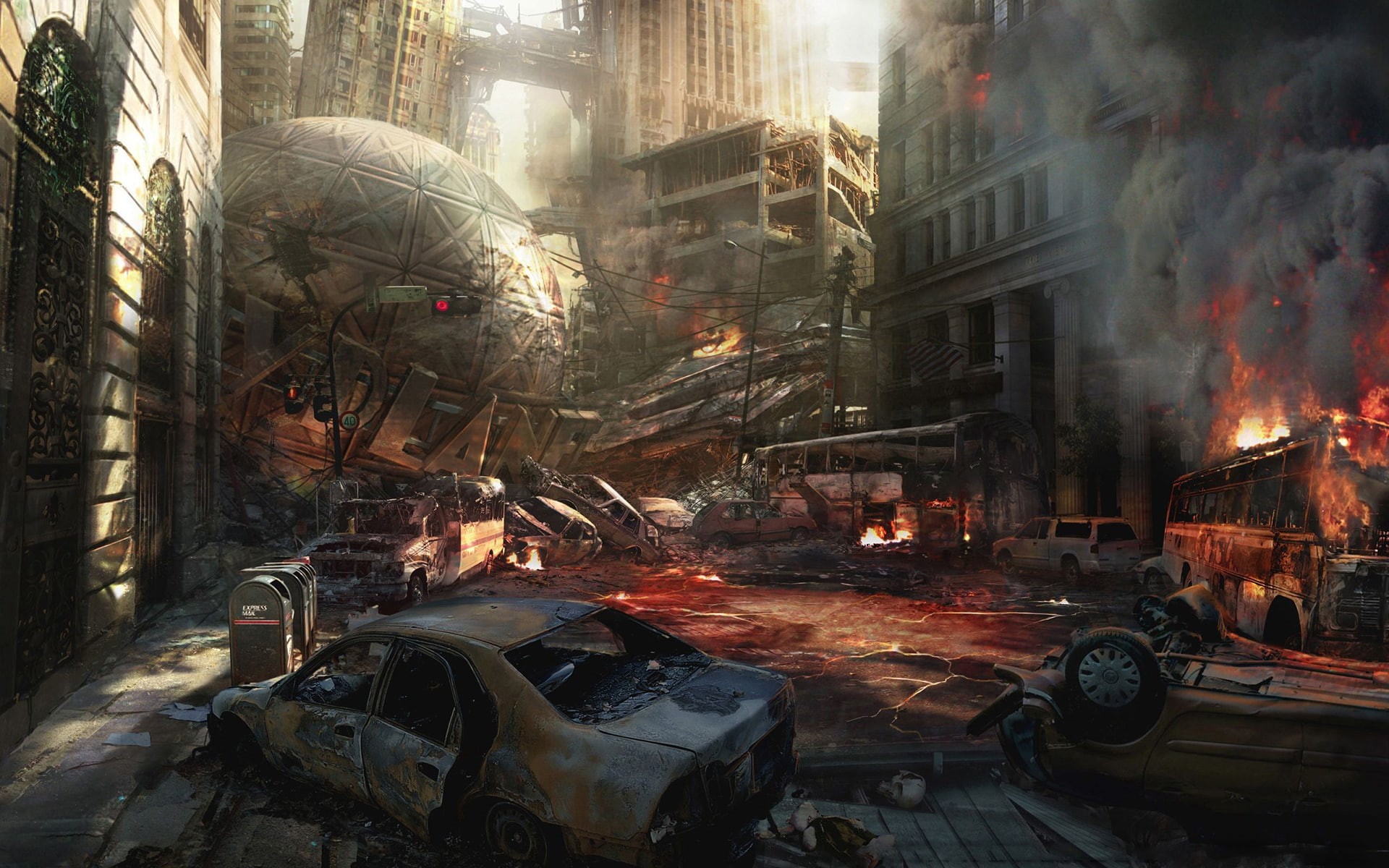 mortal, buildings, video games, apocalypse, vs, drawing, universe, kombat, dc, 1080P, rubble, hd, HD Wallpaper