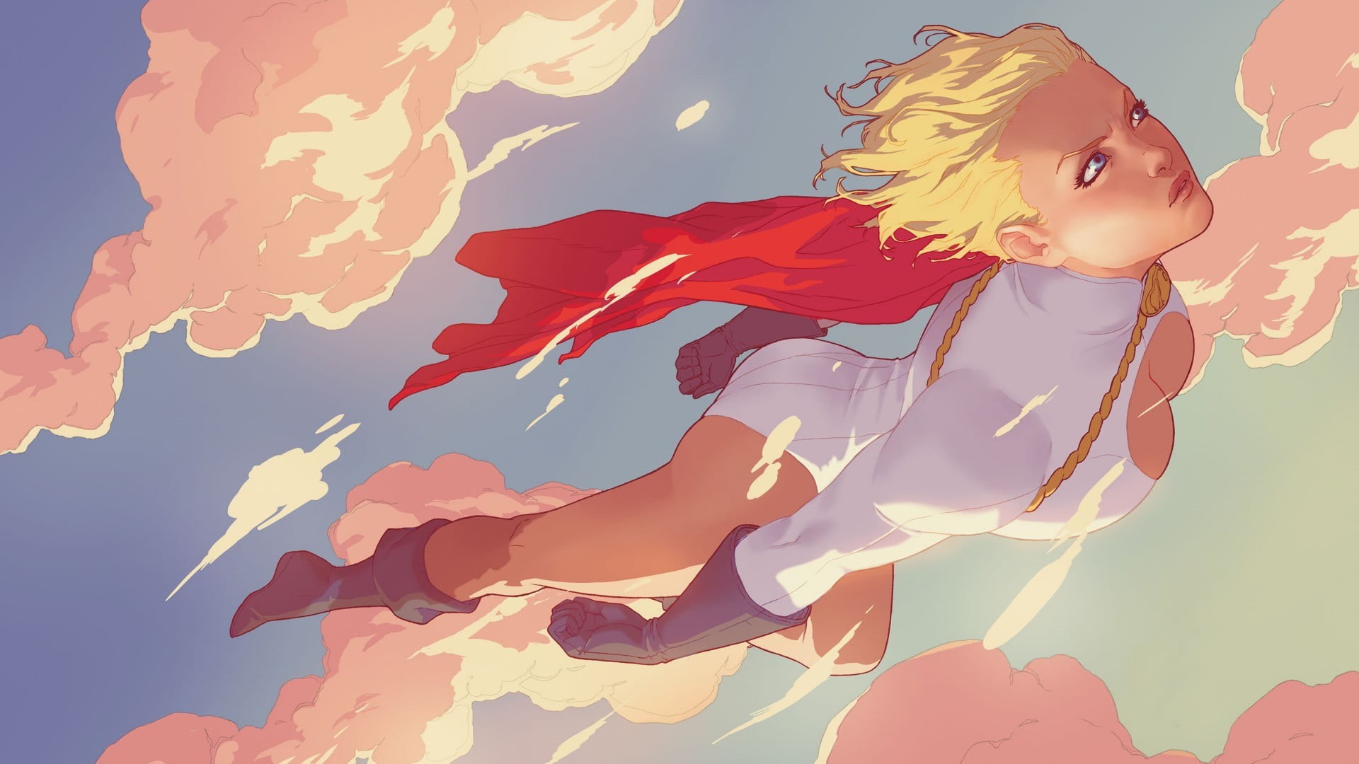 1080P, females, beauty, portrait, clouds, cape, women, DC Comics, hair, adult, young adult, Power Girl, young women, nature, gloves, blond hair, one person, HD Wallpaper