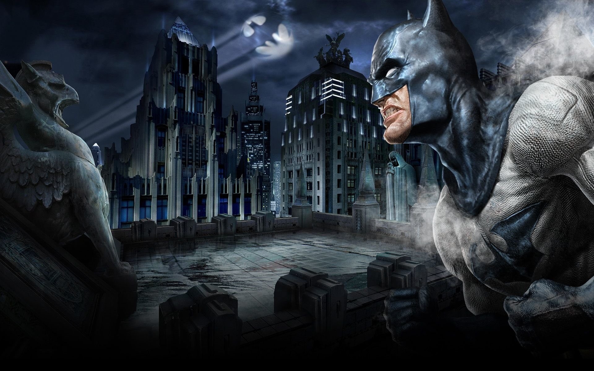 built structure, city, sculpture, dark, Mortal Kombat Vs. DC Universe, 1080P, architecture, Magic, human representation, sky, people, adult, building exterior, HD Wallpaper