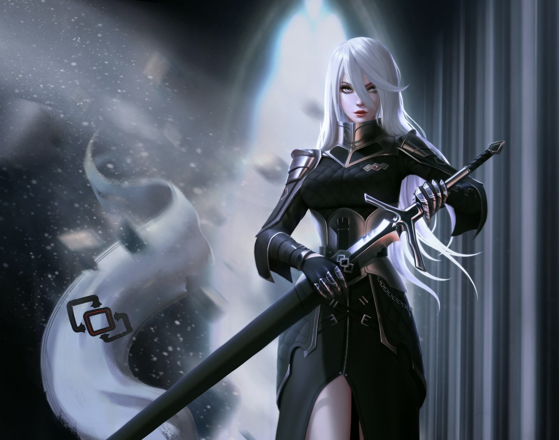 Women Warrior, Long Hair, Sword, White Hair, Woman Warrior, Fantasy, Girl, 1080P, HD Wallpaper