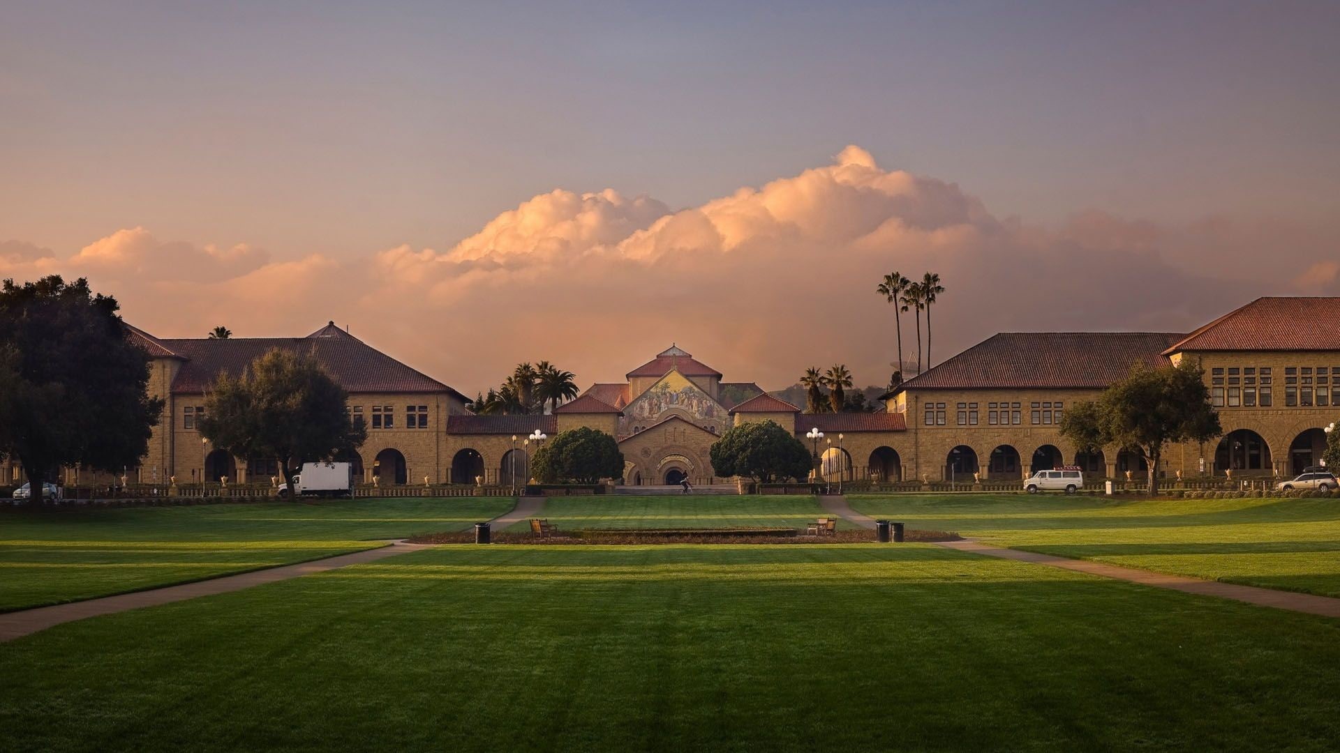 green, hdr, stanford, grass, hd, university, yellow, 1080P, clouds, HD Wallpaper