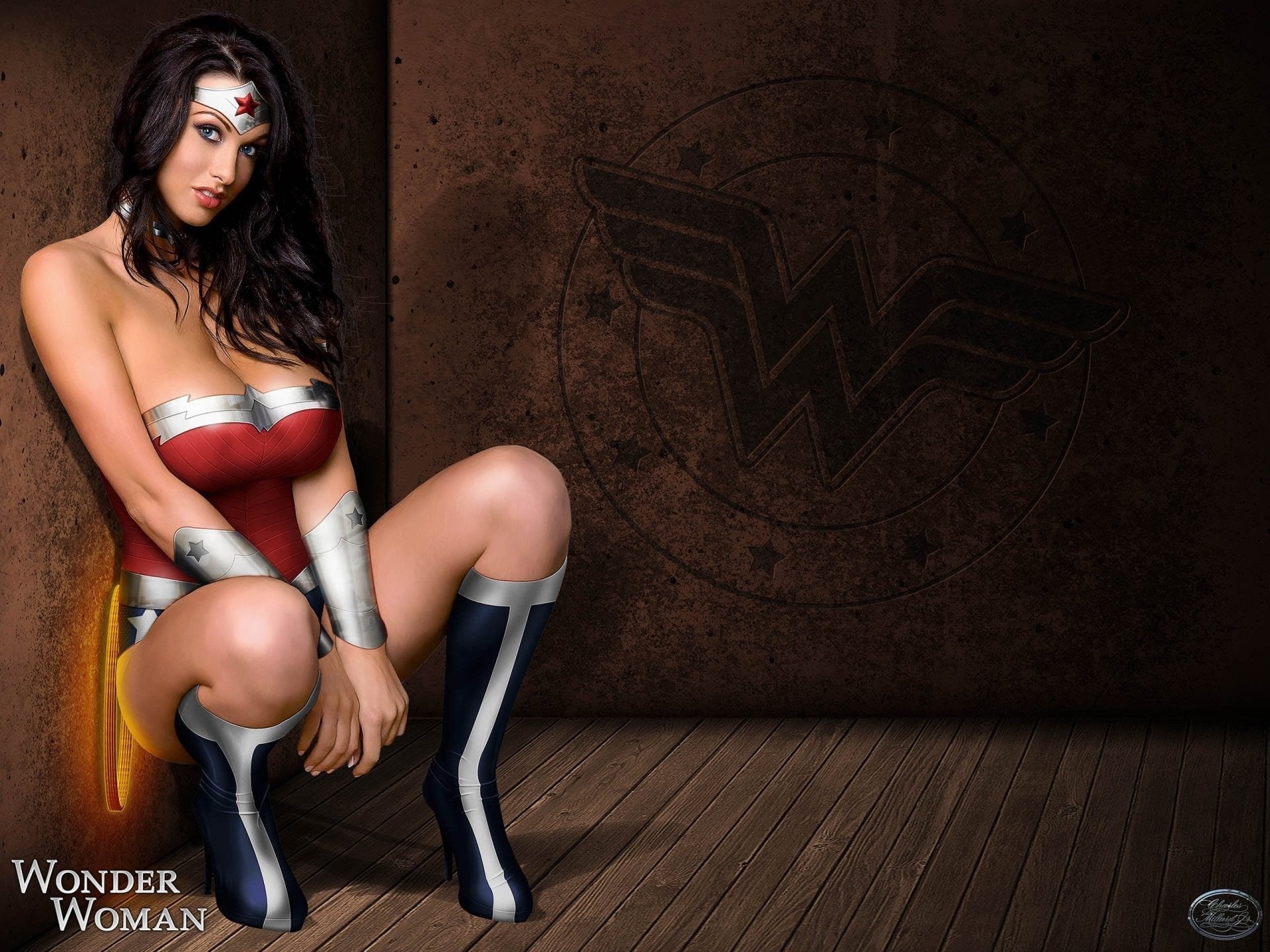 Wonder Woman, seat, contemplation, women, wonder, beauty, young adult, indoors, portrait, clothing, sitting, full length, 1080P, fashion, hairstyle, one person, HD Wallpaper