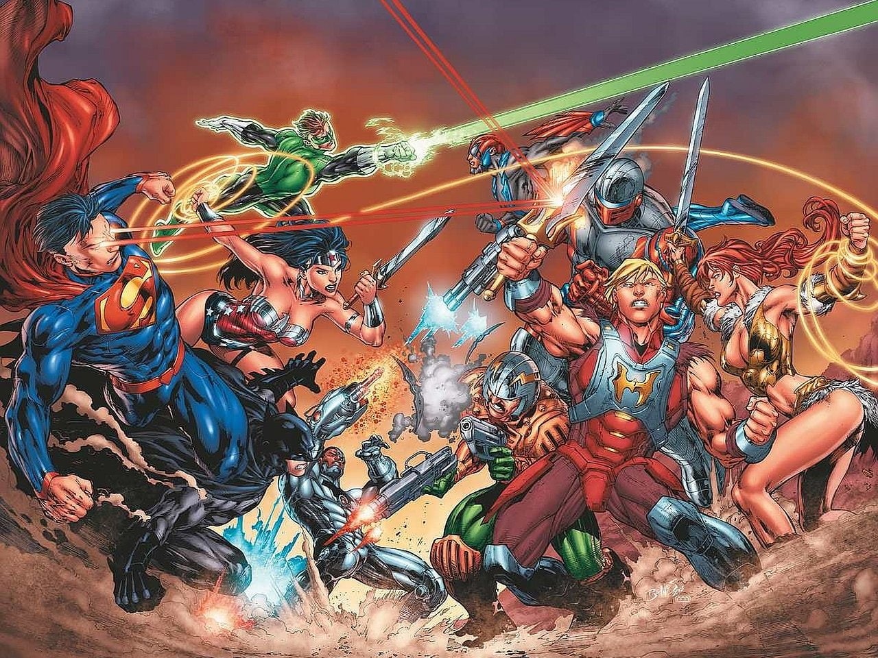 Green Lantern, Wonder Woman, Comics, 720P, dC universe vs. the master of the universe, Batman, Superman, HD Wallpaper