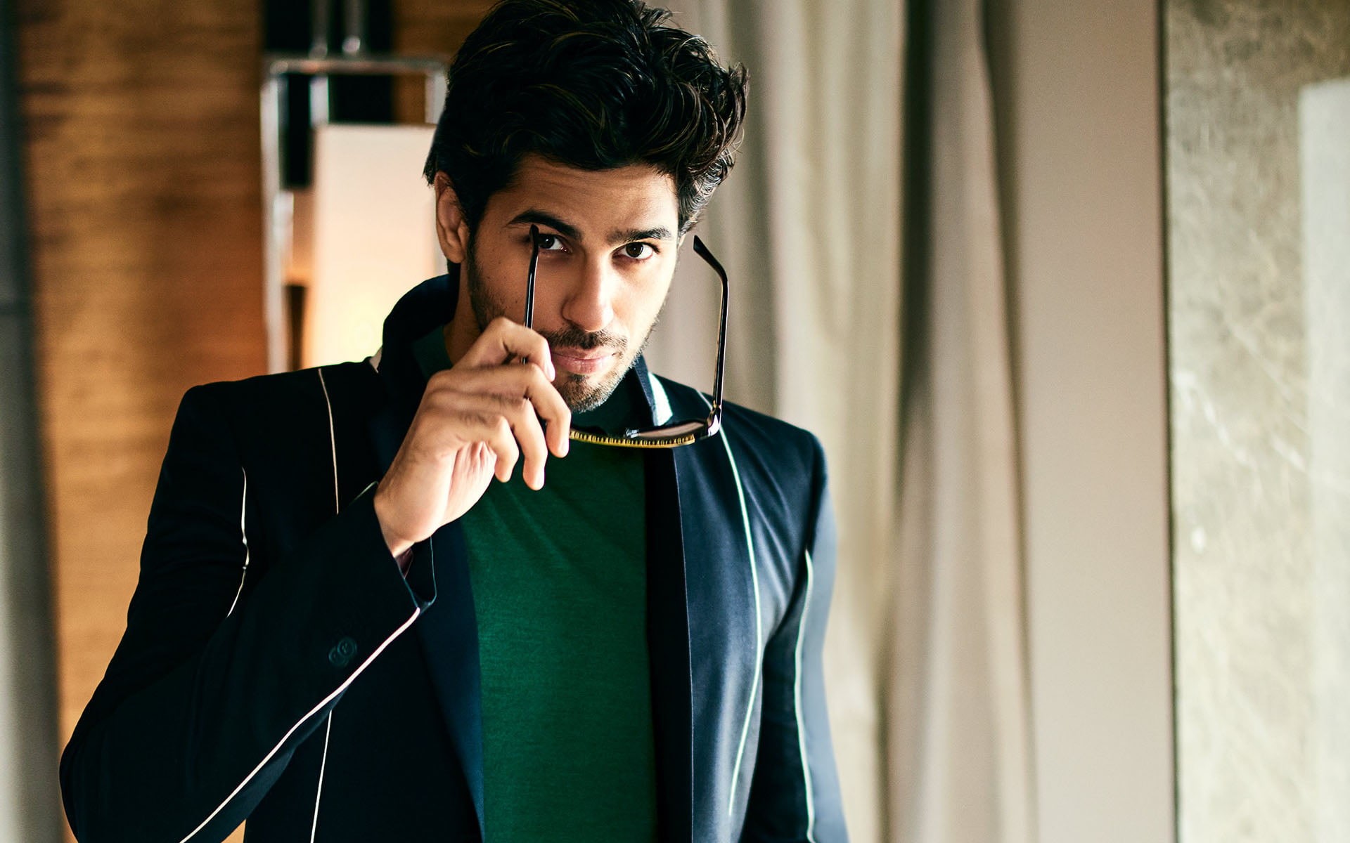bollywood, indoors, beard, young adult, clothing, looking at camera, one person, black color, mlahotra, contemplation, young men, real people, 1080P, gq, HD Wallpaper