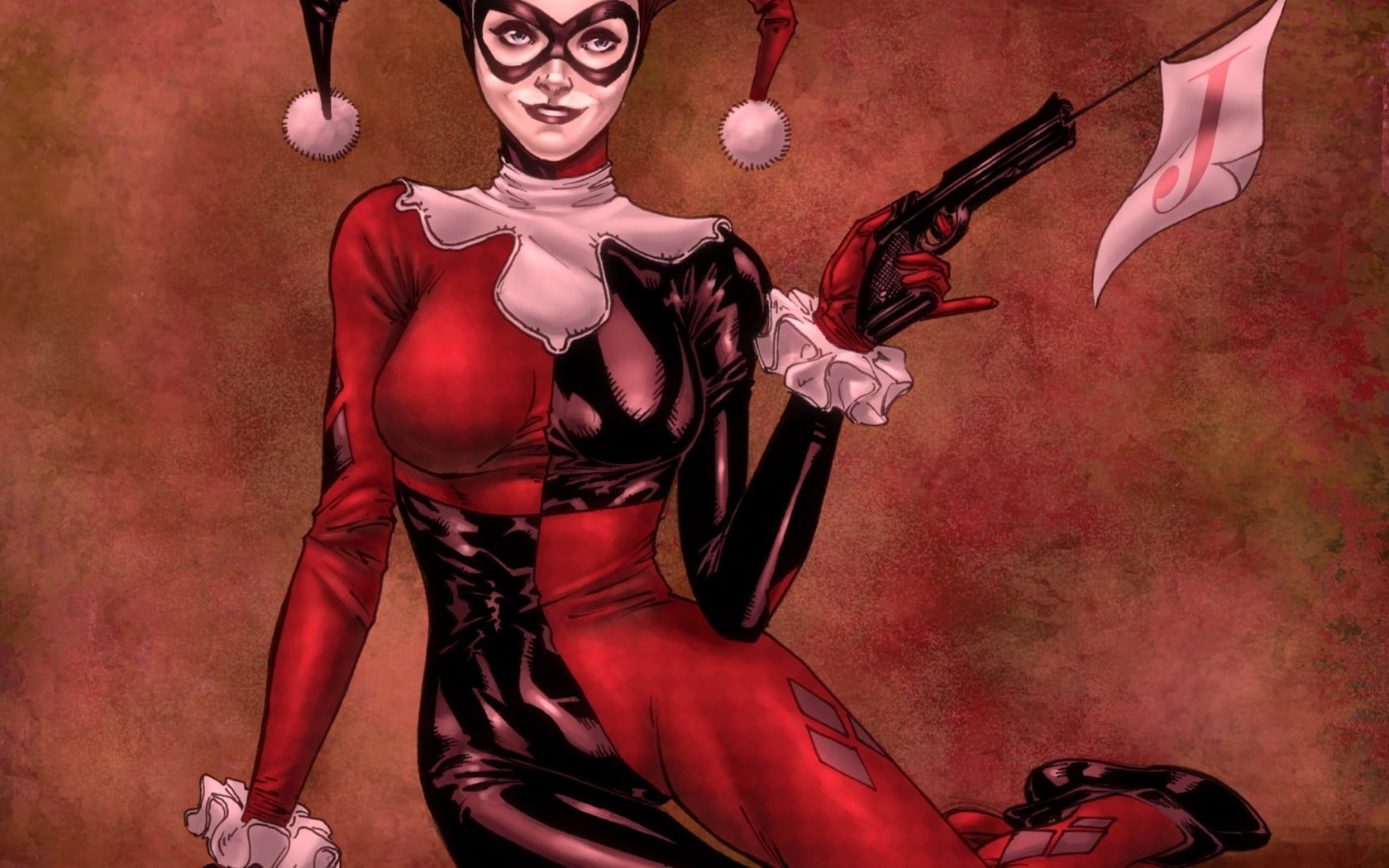 indoors, red, futuristic, adult, clothing, digital art, 720P, human representation, DC Comics, beauty, one person, Joker, representation, women, studio shot, HD Wallpaper