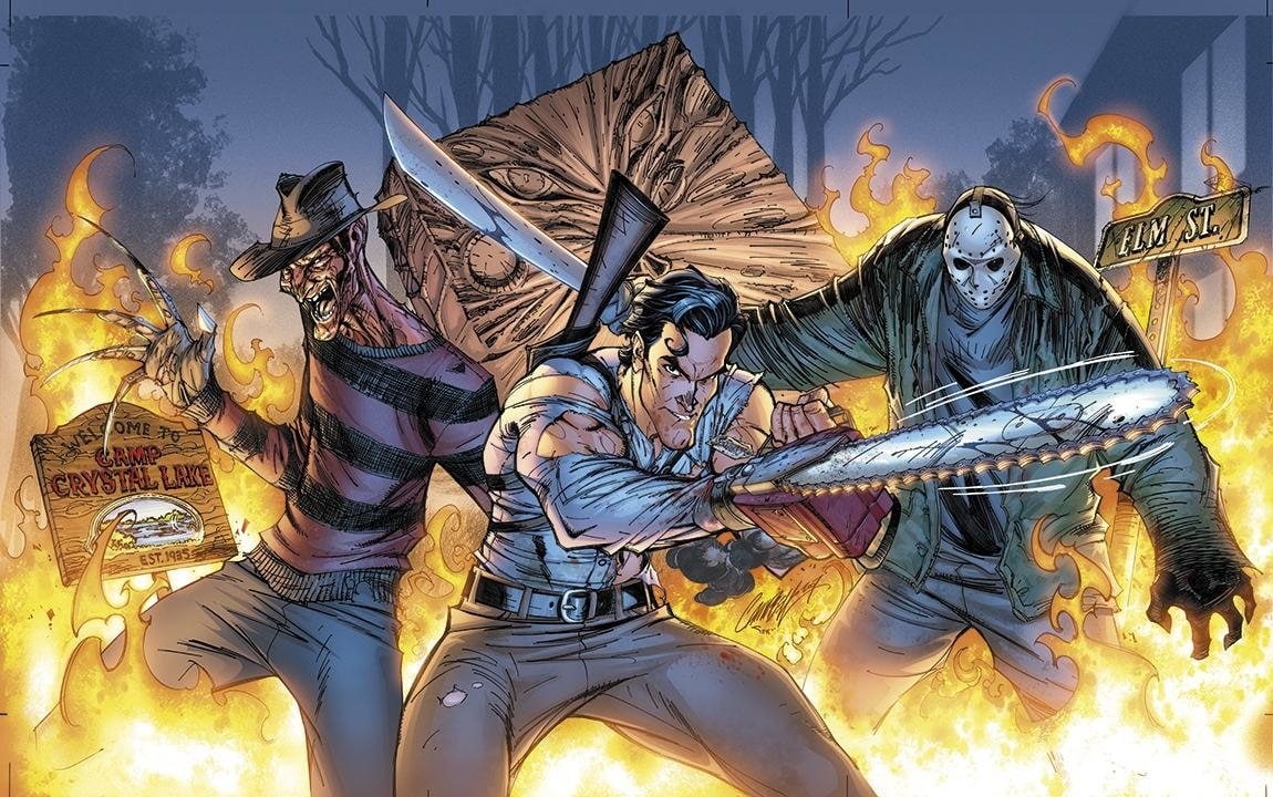 occupation, Comics, human representation, architecture, young men, nature, Freddy Vs. Jason Vs. Ash, night, Freddy Krueger, males, people, adult, men, young adult, HD Wallpaper