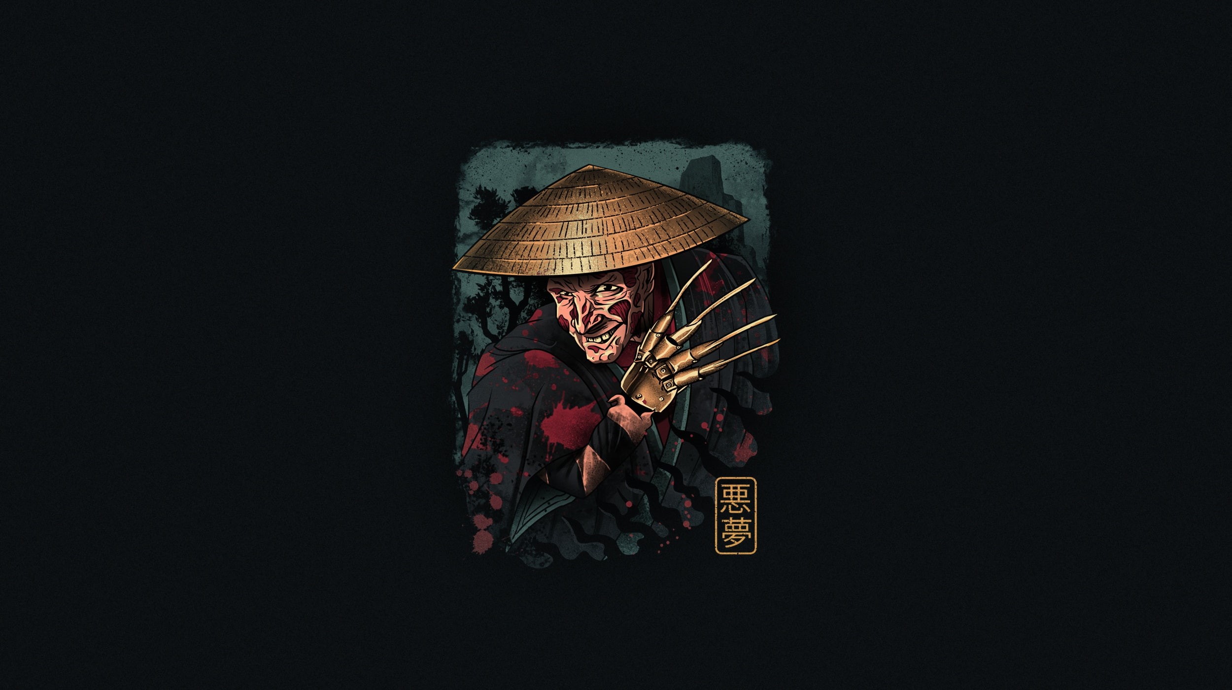 Art, Minimalism, Samurai Dreamer in ukiyo-e inspired design, Samurai, 1080P, Freddy Krueger, Ukiyo-e, The Samurai Dreamer, Vincenttrinidad, The Samurai, HD Wallpaper