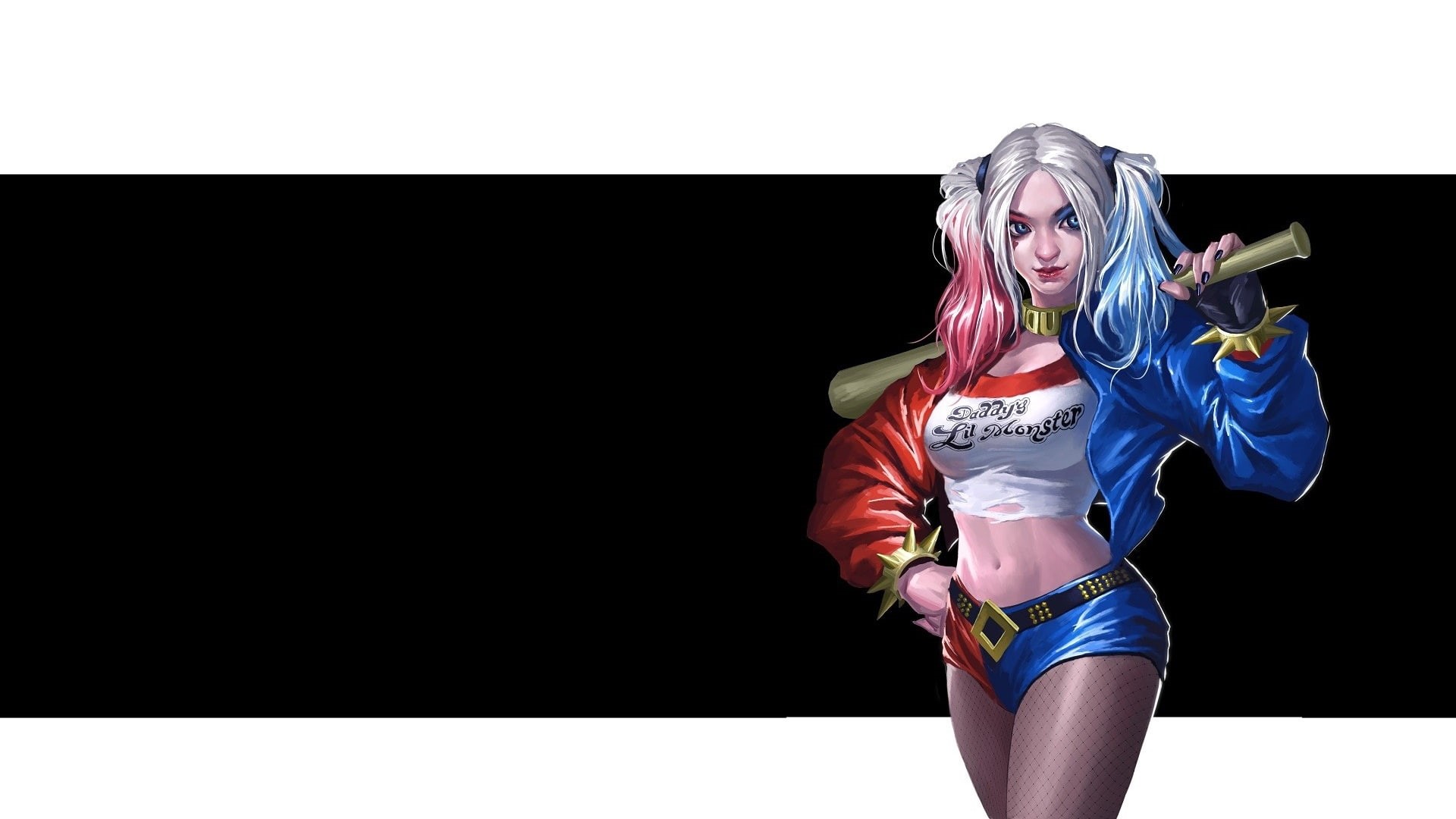 DC Comics, Blue Eyes, Baseball Bat, Twintails, Harley Quinn, White Hair, Shorts, 1080P, Comics, HD Wallpaper