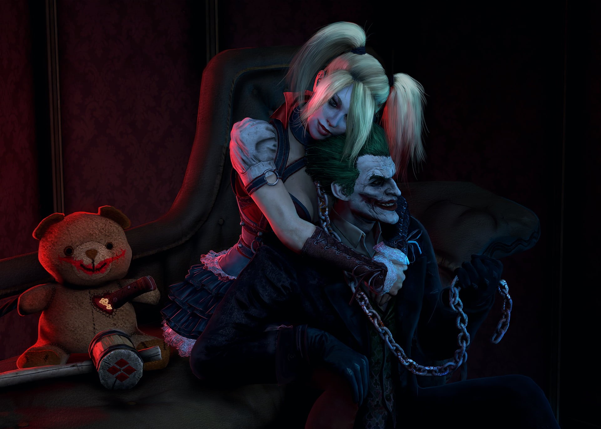 men, teddy Bear, fear, spooky, caucasian Ethnicity, chain, joker, representation, death, childhood, harlequin, women, front view, people, toy, HD Wallpaper