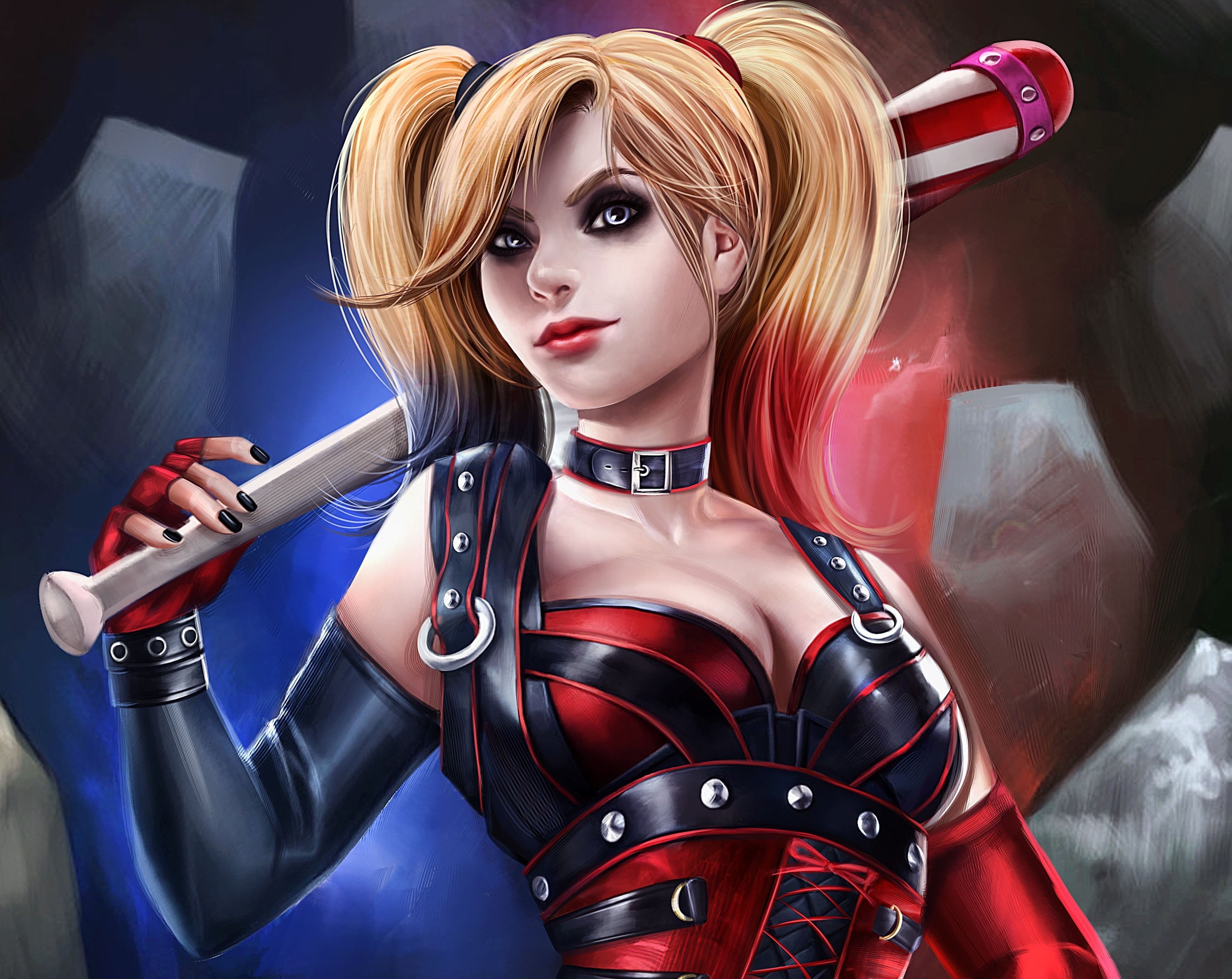 DC Comics, Joker, Batman, fan art, baseball bats, 2K, Harley Quinn, digital art, HD Wallpaper