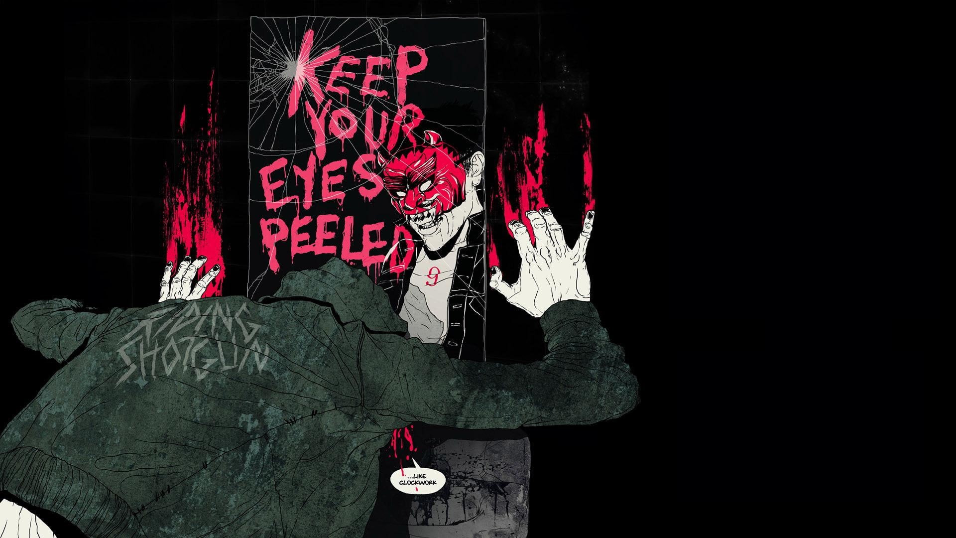 keep, queens of the stone age, queens, comics, age, illustration, eyes, music, peeled, stone, 1920x1080, 1080P, HD Wallpaper