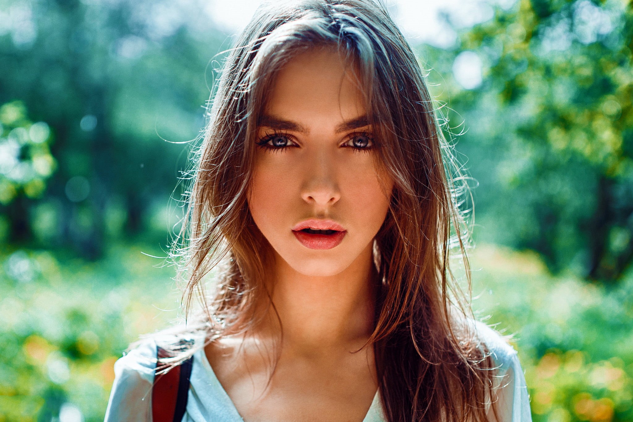 long hair, one person, headshot, young adult, Nice, Lips, Mood, Beauty, contemplation, nature, Vika, outdoors, hairstyle, looking at camera, portrait, close-up, HD Wallpaper