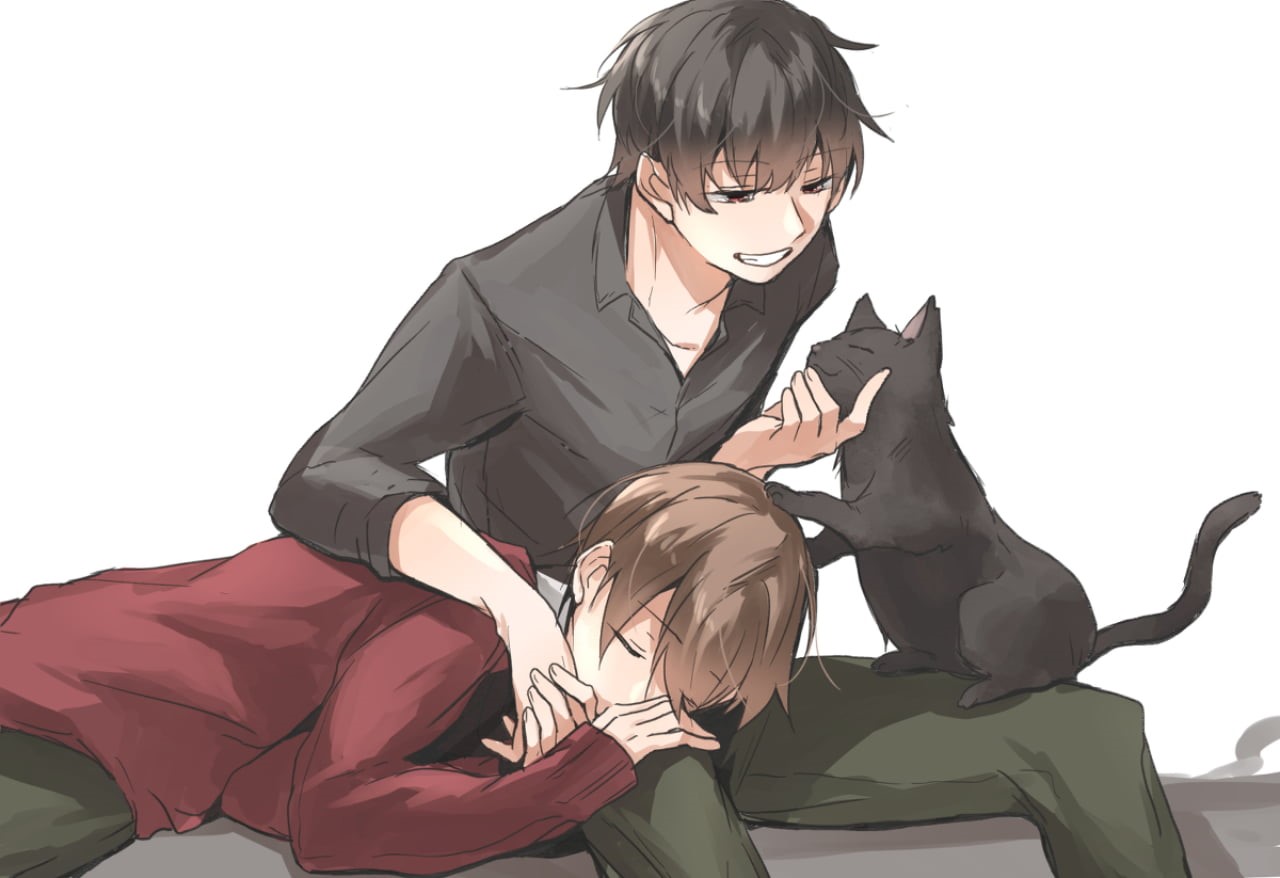 720P, Yaoi, brunette, Male, cats, anime, anime boys, black hair, sleeping, HD Wallpaper