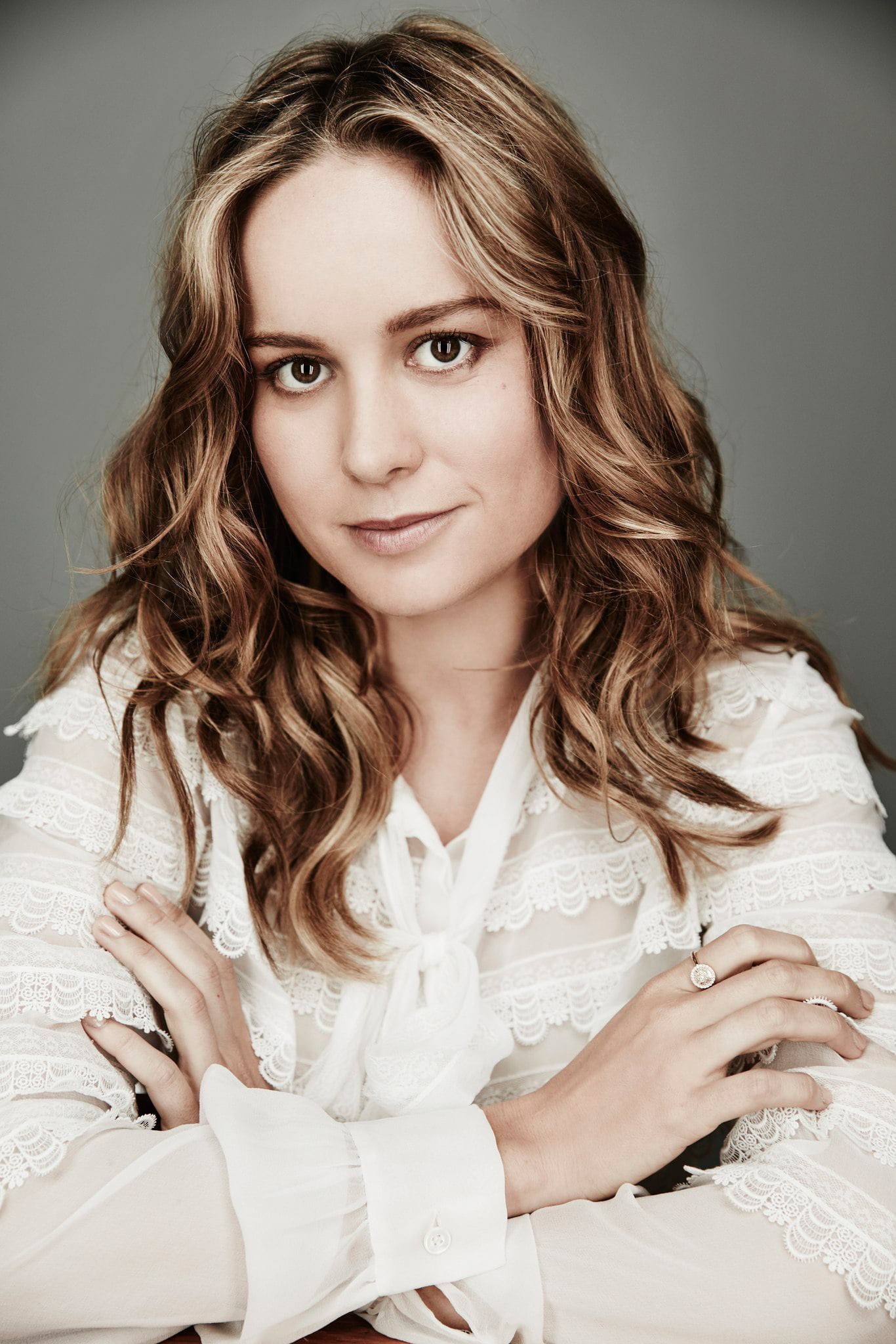 hairstyle, indoors, hair, women, beauty, beautiful woman, sitting, young women, Brie Larson, front view, 1080P, young adult, looking at camera, long hair, Phone HD Wallpaper
