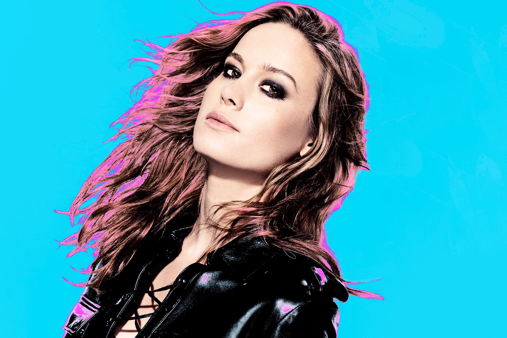 indoors, hairstyle, adult, Brie Larson, dyed hair, actress, 720P, young women, hair, women, beauty, portrait, colored background, human hair, looking at camera, HD Wallpaper