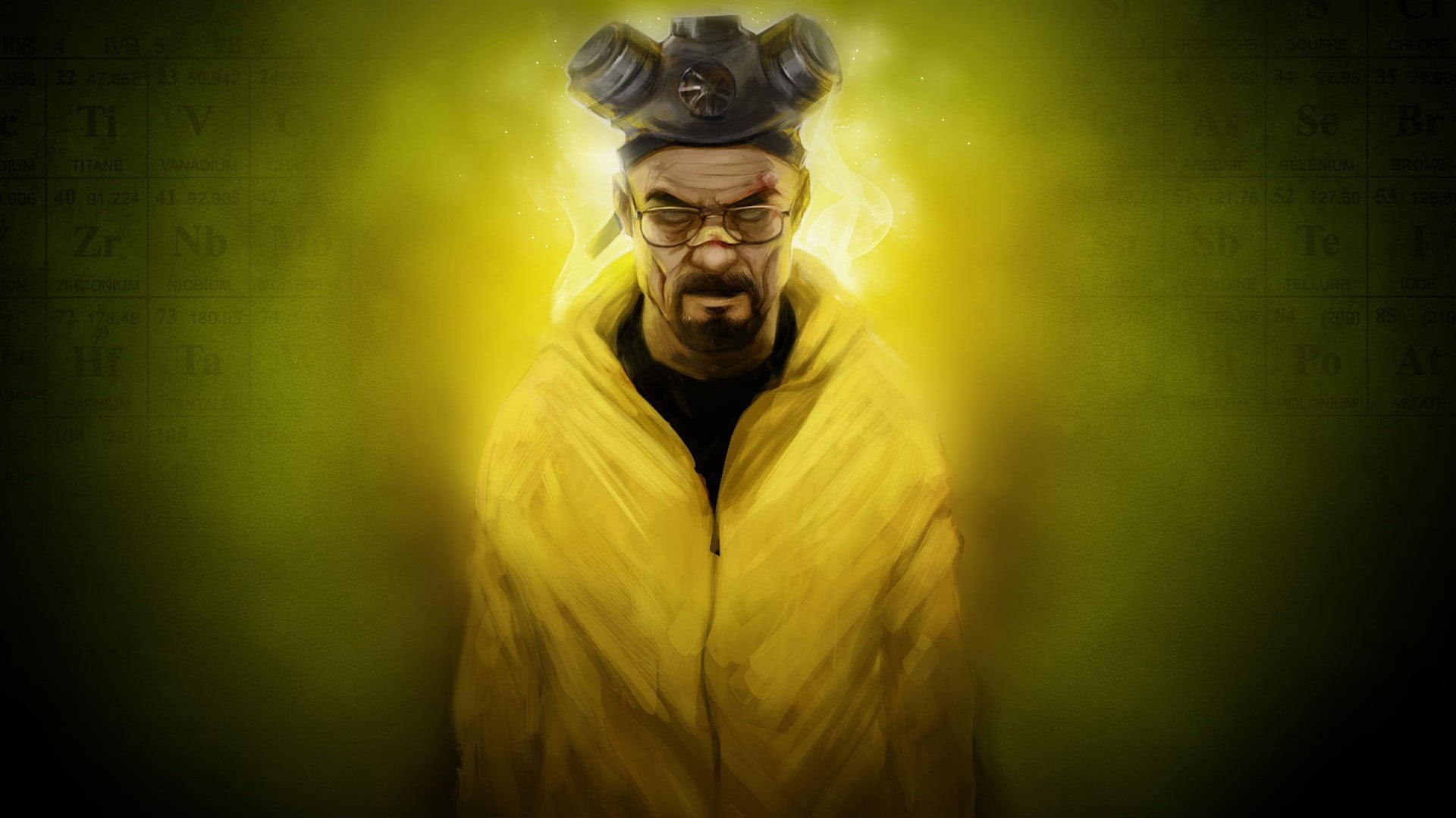 mature adult, yellow, jacket, adult, clothing, vignette, men, indoors, painting, looking at camera, human face, waist up, portrait, man, Walter White, wearing, HD Wallpaper