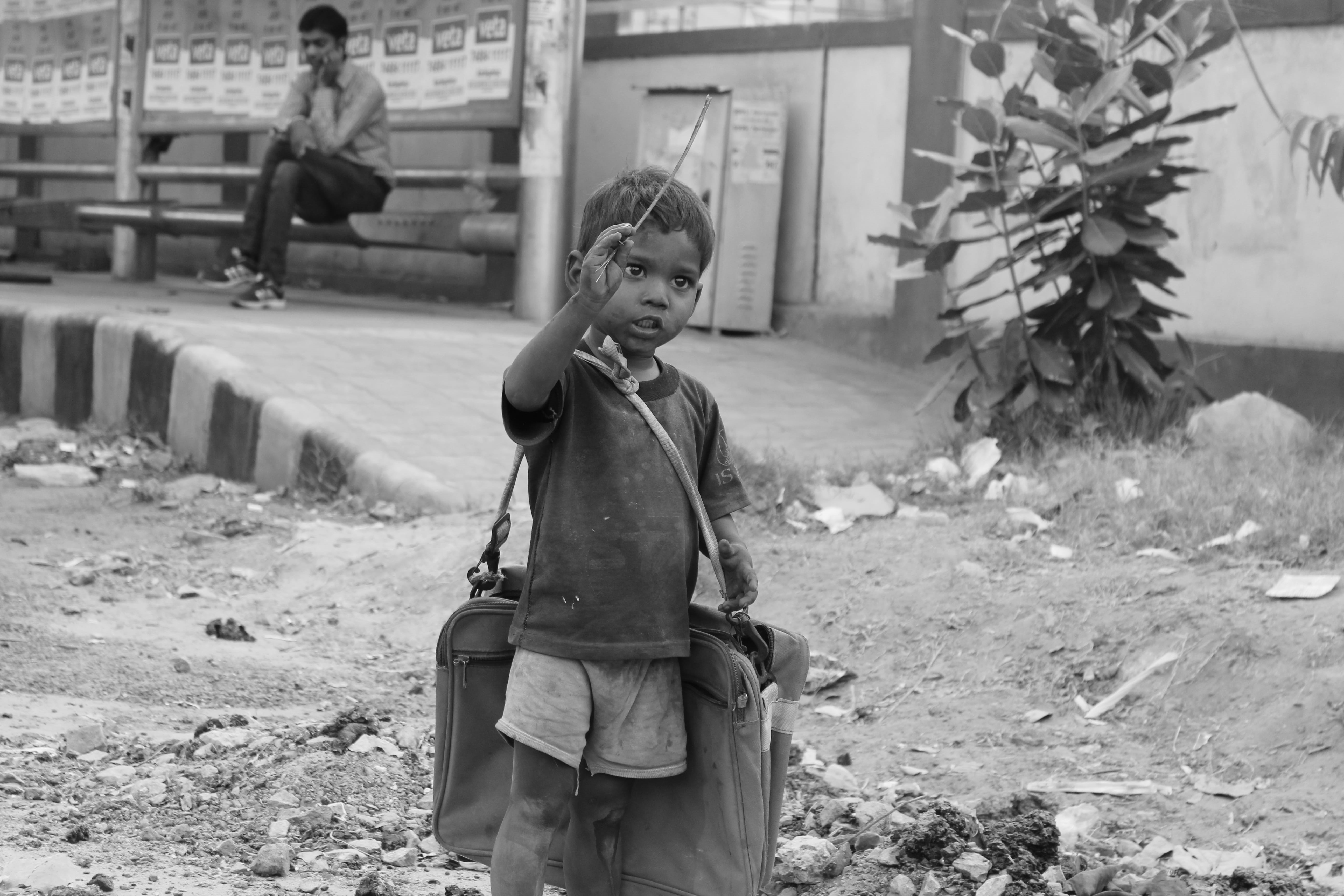Dirty, standing, outdoors, unemployment, Child, focus on foreground, Poverty, adults only, Street, nature, childhood, females, people, real people, three quarter length, HD Wallpaper