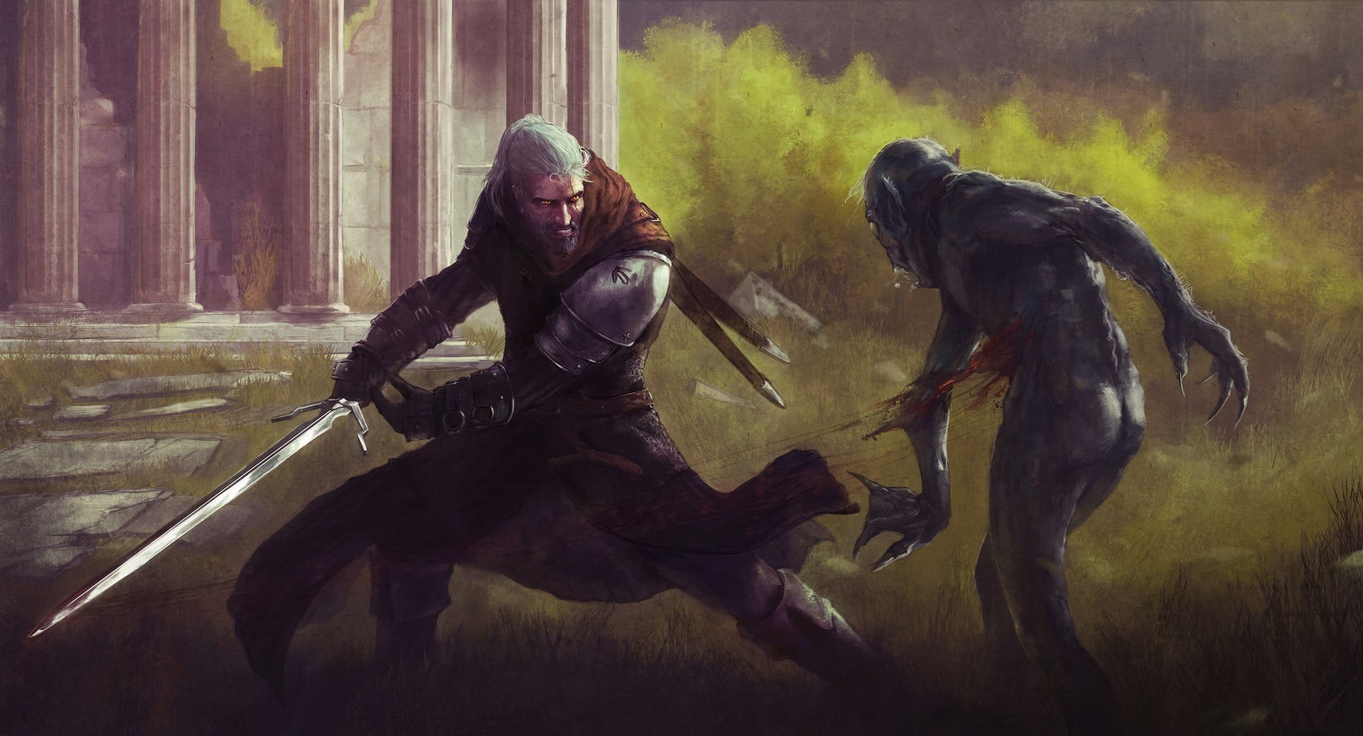 vertebrate, ride, witcher, aggression, mammal, real people, young women, people, motion, digital, The Witcher 3: Wild Hunt, artwork, animal wildlife, sword, HD Wallpaper