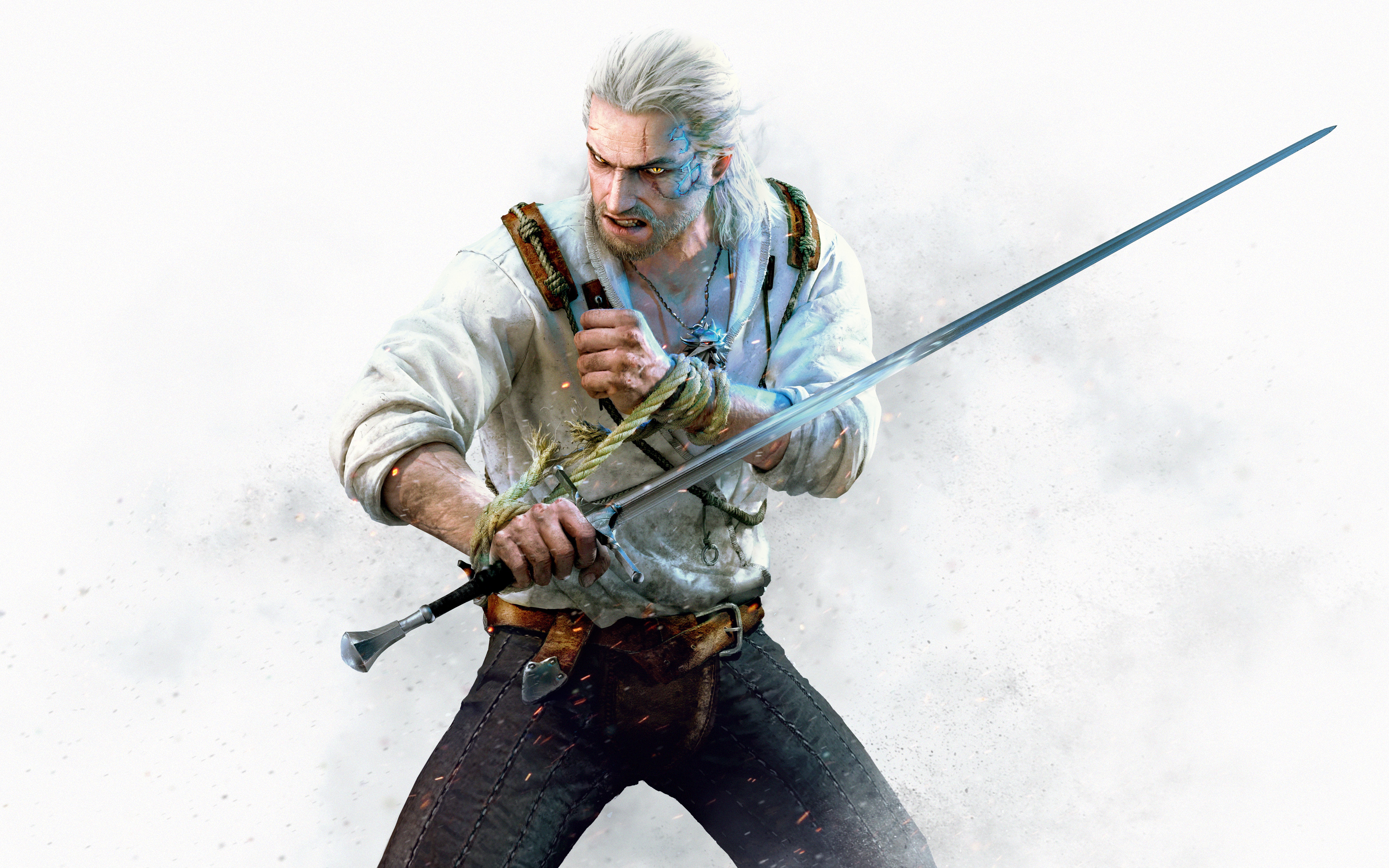three quarter length, senior men, males, weapon, concentration, gray hair, skill, The Witcher 3: Wild Hunt, video games, adult, Geralt of Rivia, 8K, one person, HD Wallpaper