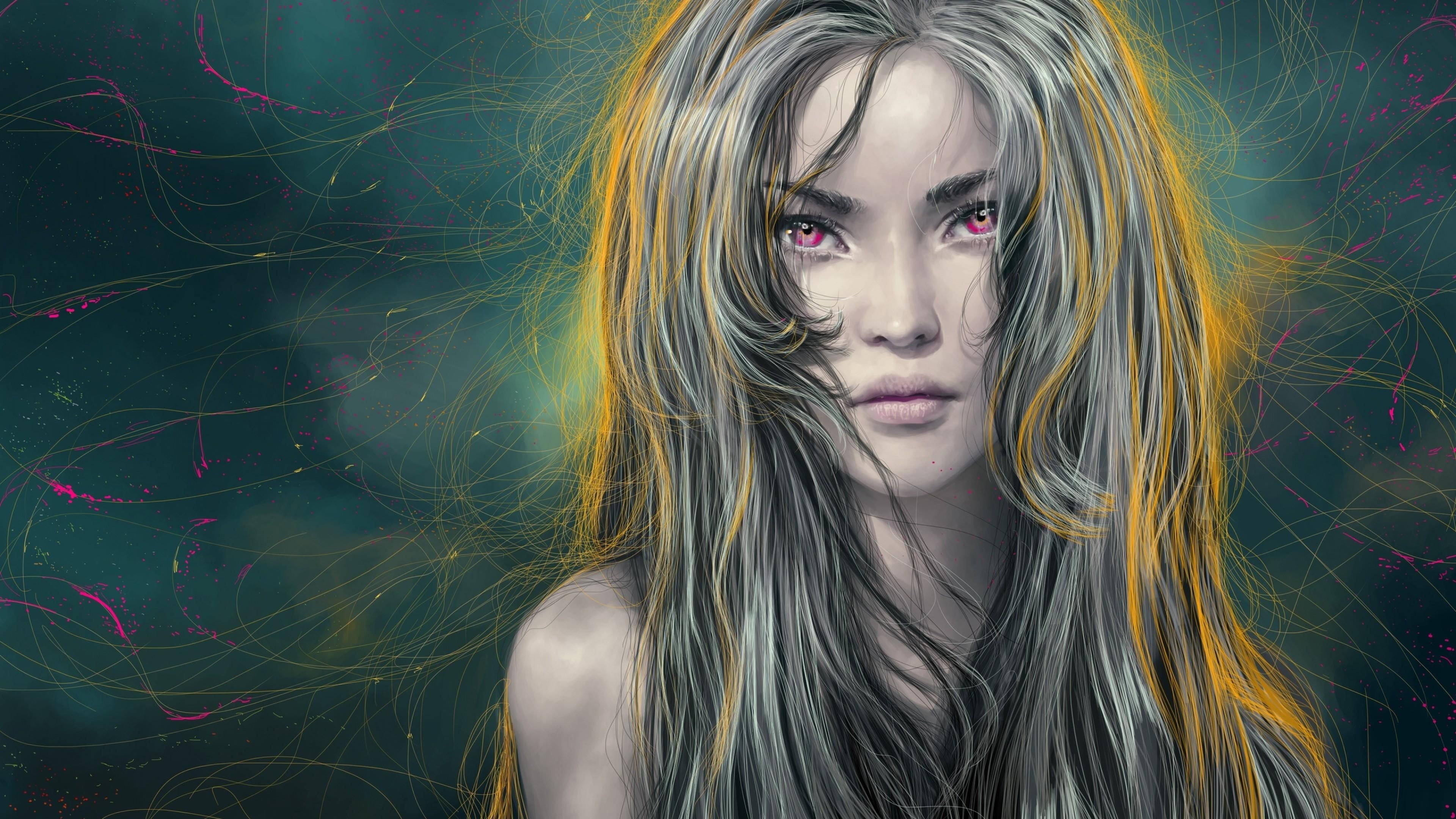 face, head, artwork, digital art, long hair, portrait, hair, eyes, art, beauty, 4K, human, woman, fantasy art, girl, HD Wallpaper