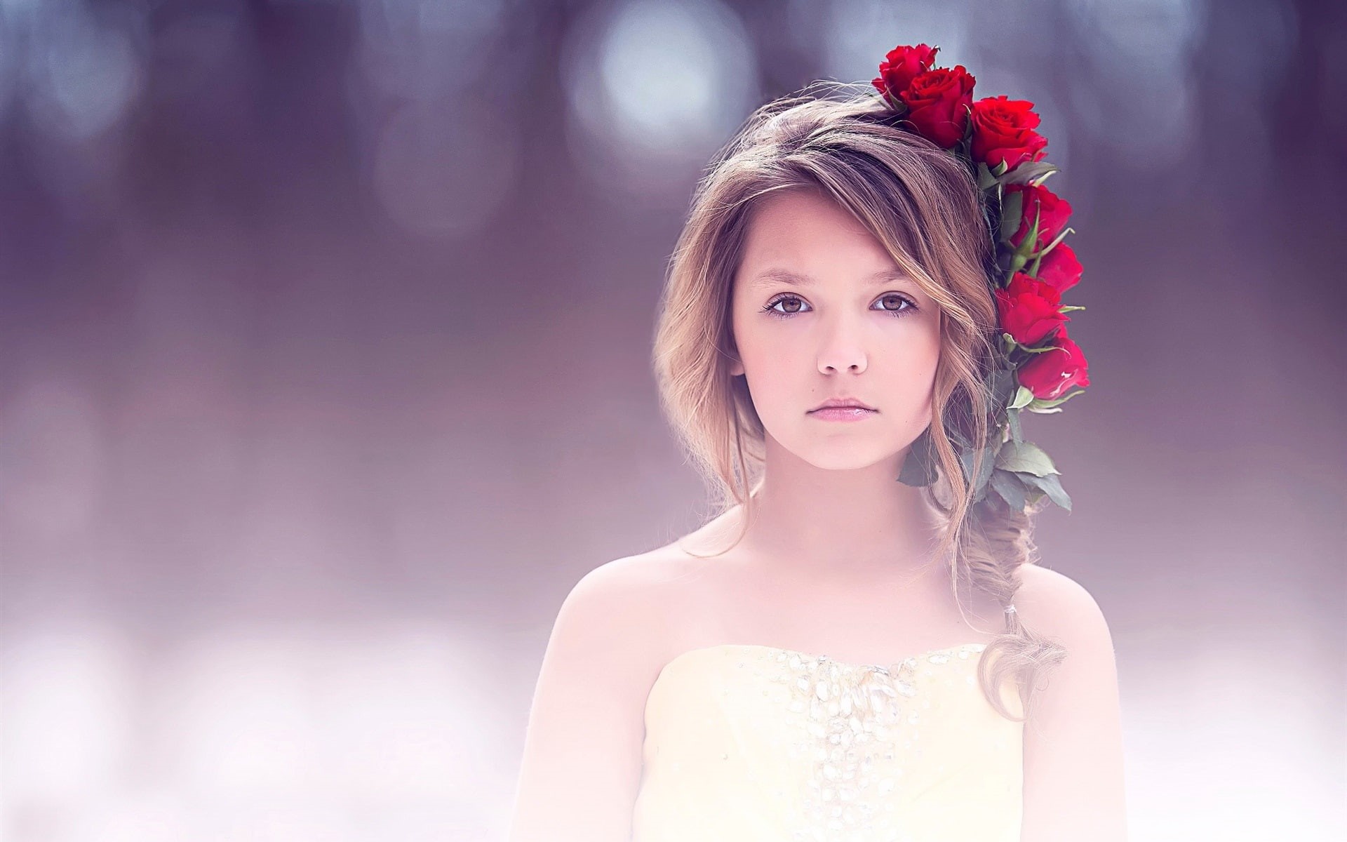 1080P, Cute, Art, Girl, Fine, Portrait, Red, Rose, HD Wallpaper