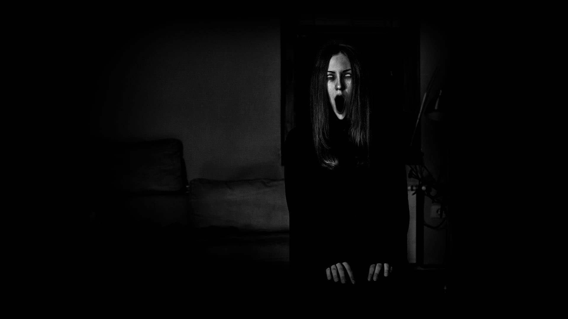 beauty, females, the darkness, looking, portrait, black And White, night, Girl, indoors, contemplation, ghost, low Key, darkness, one Person, human Face, HD Wallpaper