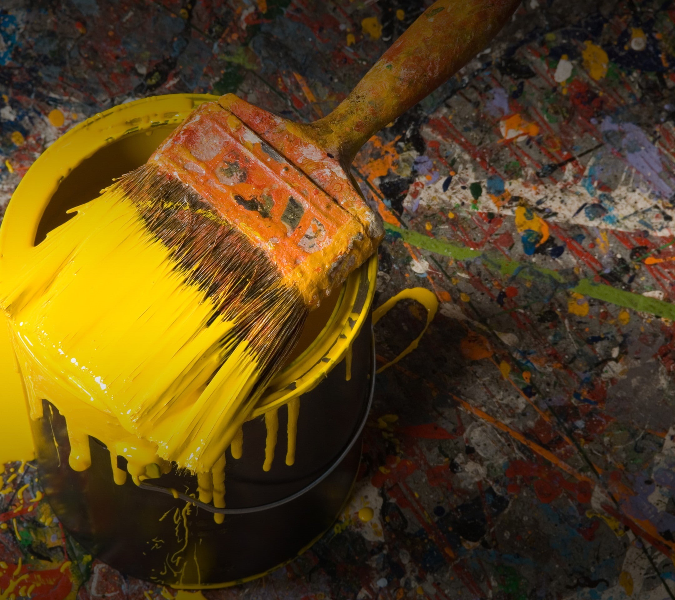painting, yellow, no people, high angle view, food and drink, focus on foreground, spaghetti, close-up, pasta, paint, wood - material, paint can, paintbrush, HD Wallpaper