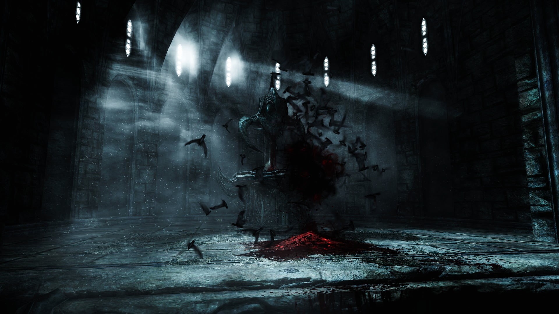 horror, smoke - physical structure, art, The Elder Scrolls, Harkon, ashes of a vampire, tree, Castle Volkihar, indoors, digital composite, lighting equipment, HD Wallpaper