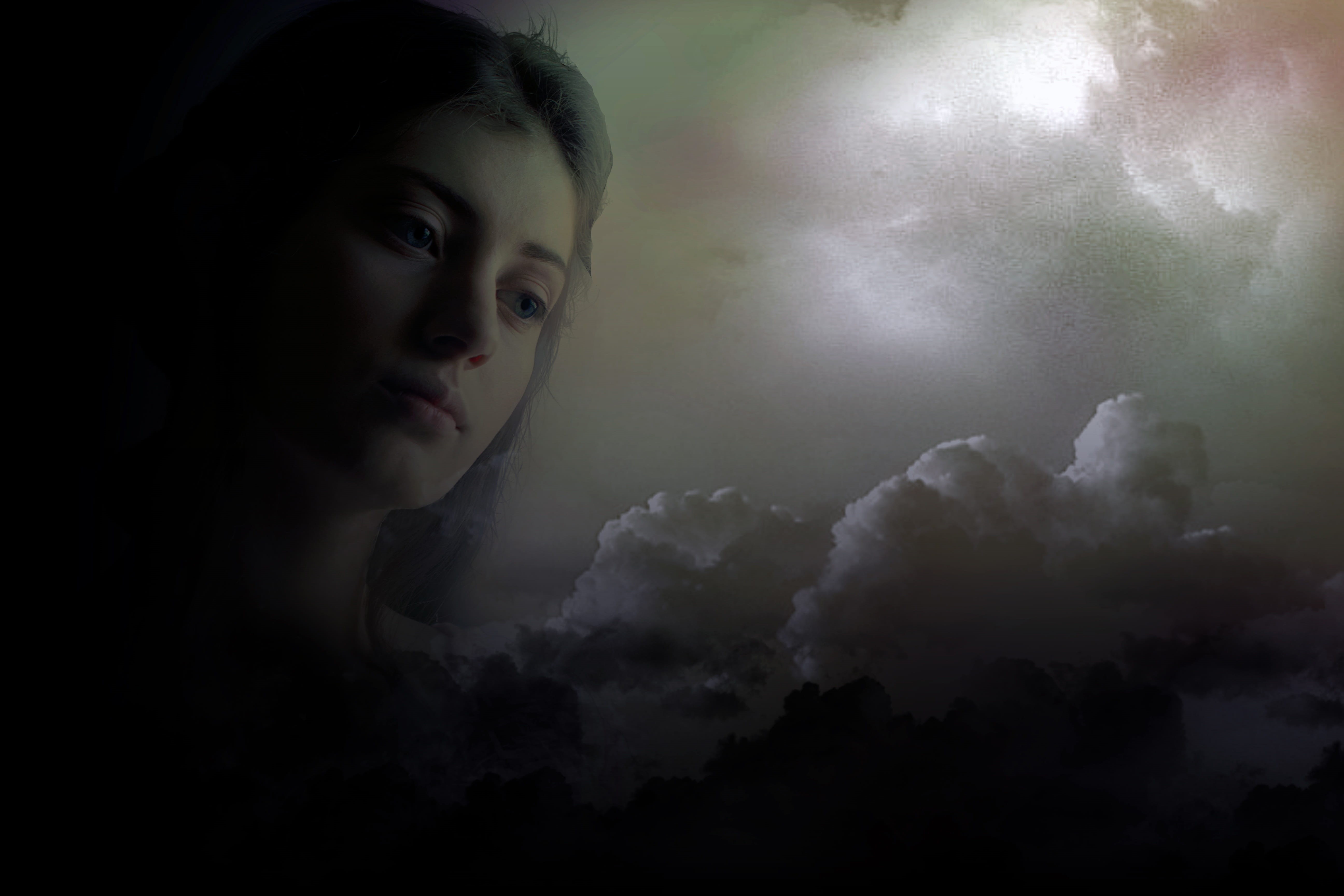 one Person, young adult, one woman only, weather, love, headshot, Female, mystery, 5K, sadness, outdoors, hop, nature, smoke - physical structure, Sky, HD Wallpaper