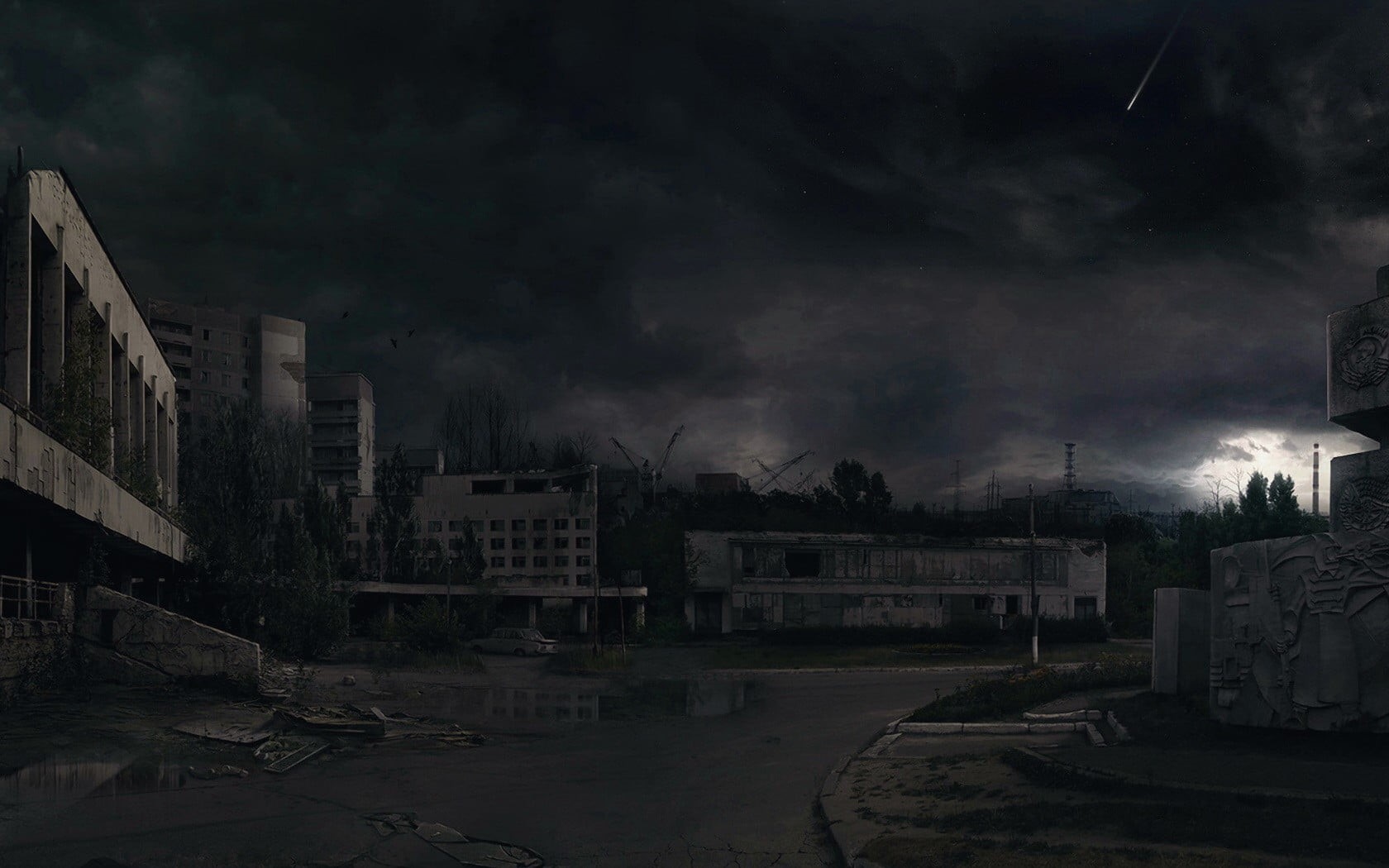 disaster, Chernobyl, overcast, ghetto, industry, unhygienic, 720P, night, pollution, built Structure, black And White, storm cloud, dirty, factory, white, HD Wallpaper