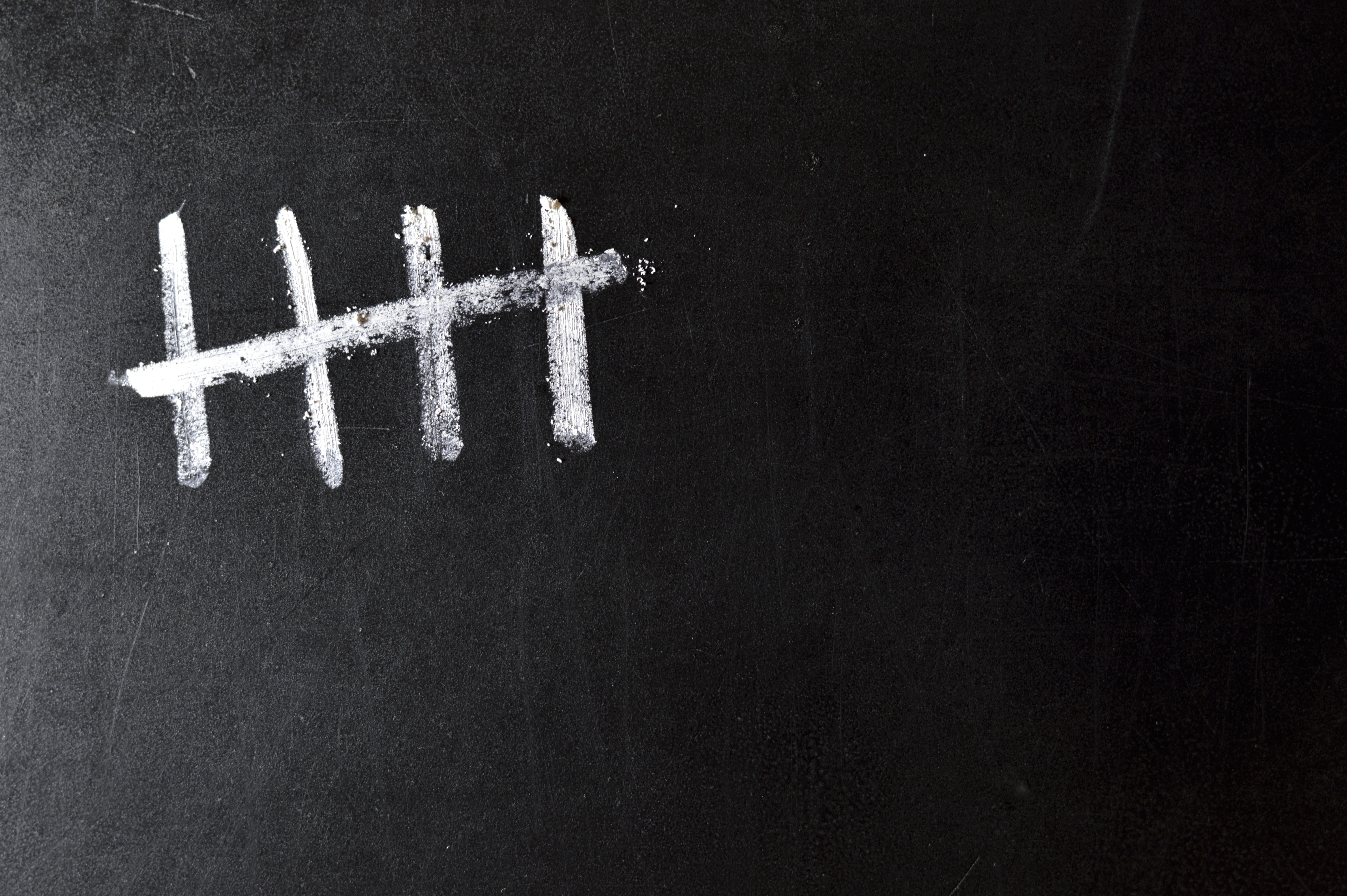 chalk, close-up, prison, jail, count, black color, 5, bar, sign, black background, no people, black, blackboard, 5K, architecture, western script, day, HD Wallpaper