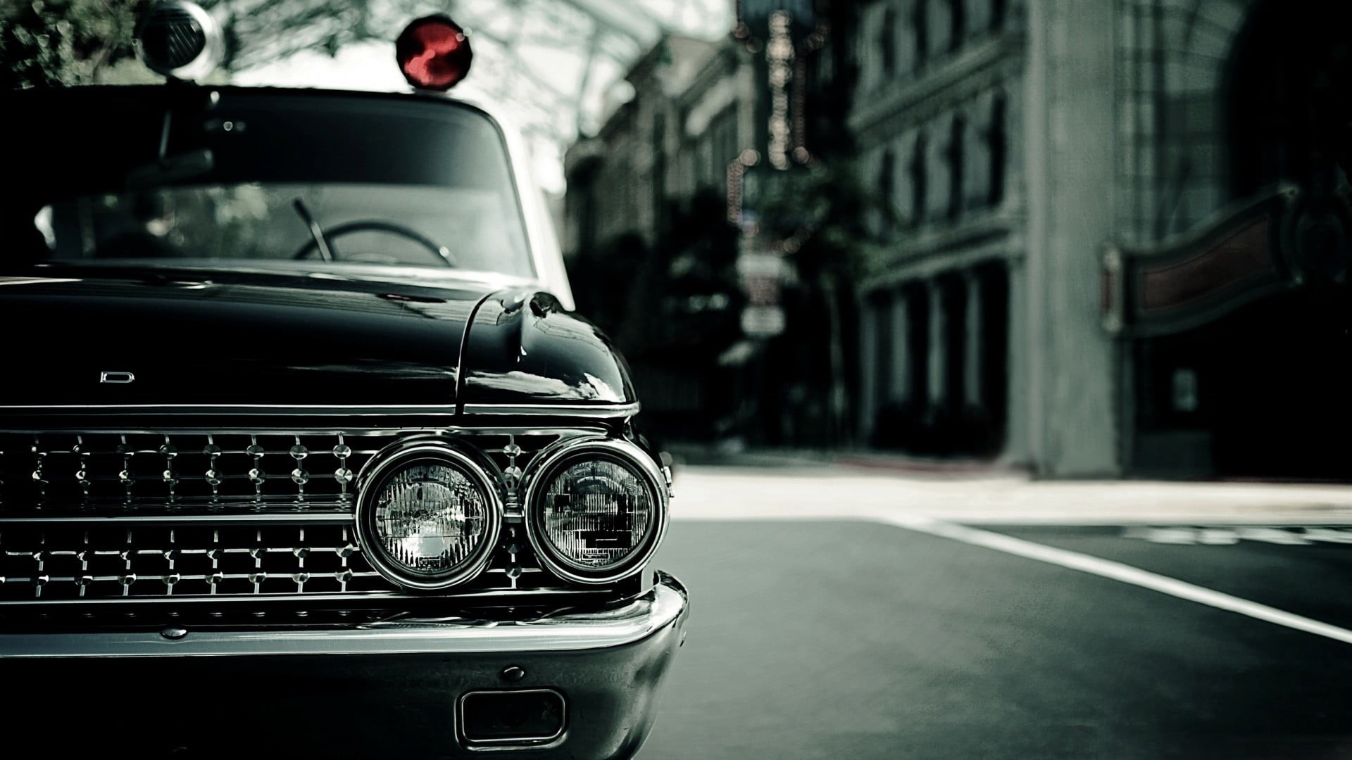 built structure, architecture, focus on foreground, glass - material, black, headlight, luxury, road, outdoors, no people, photography, police, vintage, HD Wallpaper