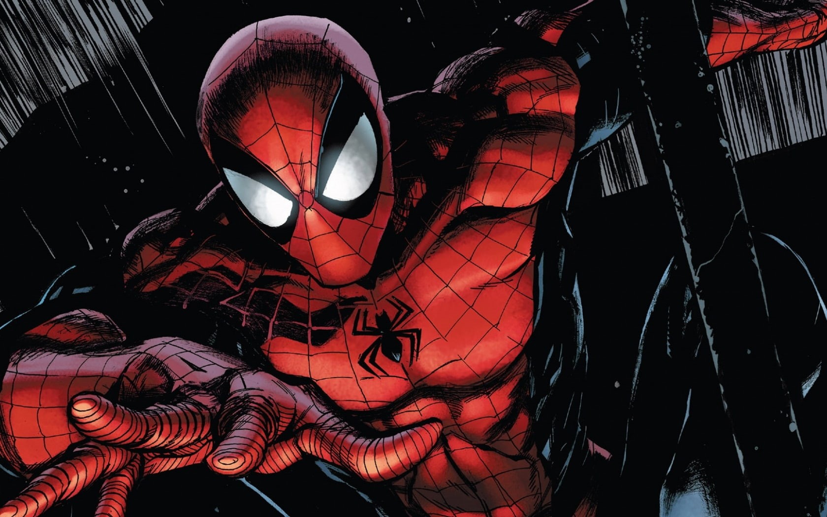 Spiderman, black, red, 720P, comics, fantasy, HD Wallpaper