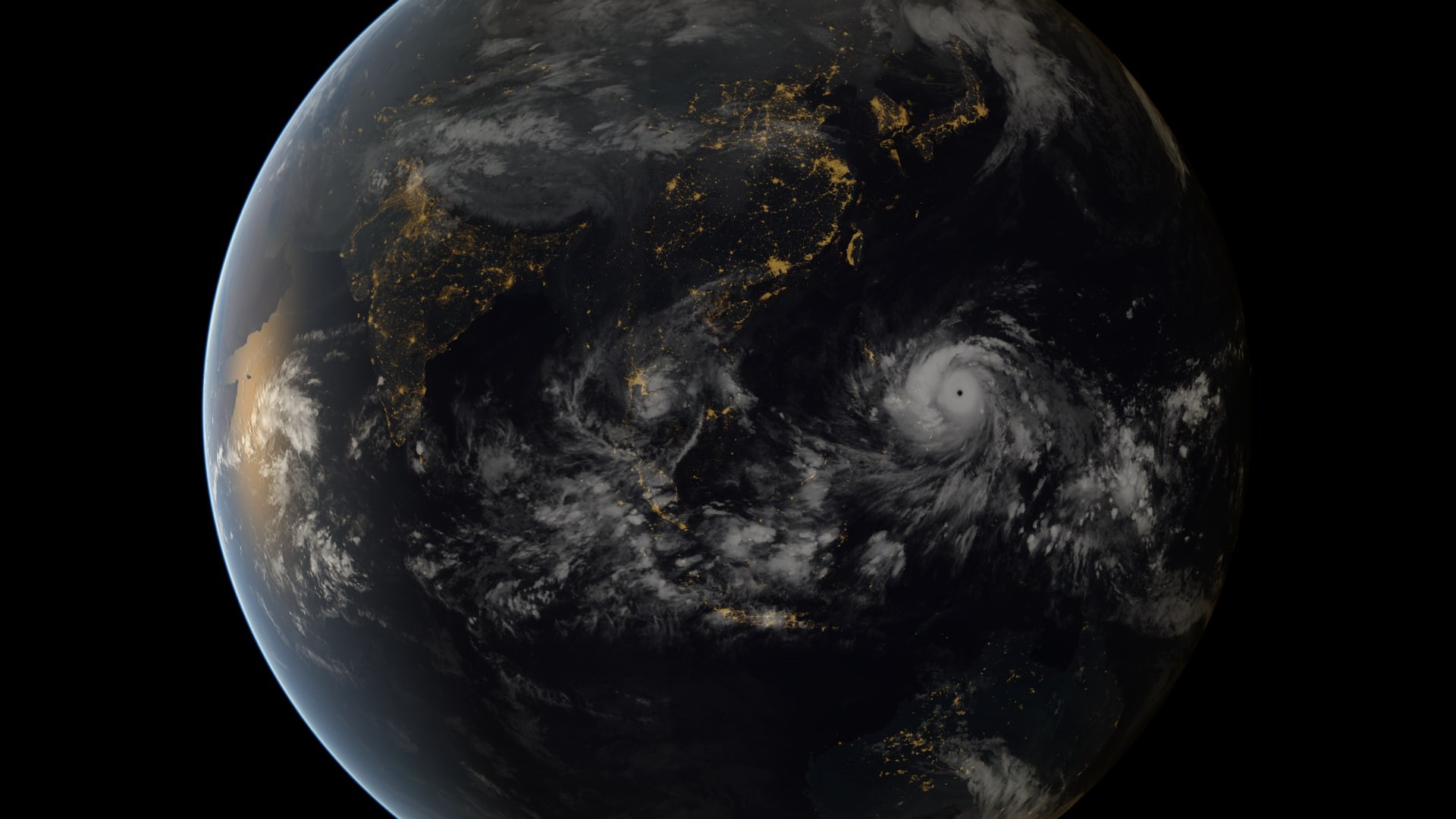 night, hurricane, Asia, 1080P, space, clouds, storm, Earth, HD Wallpaper