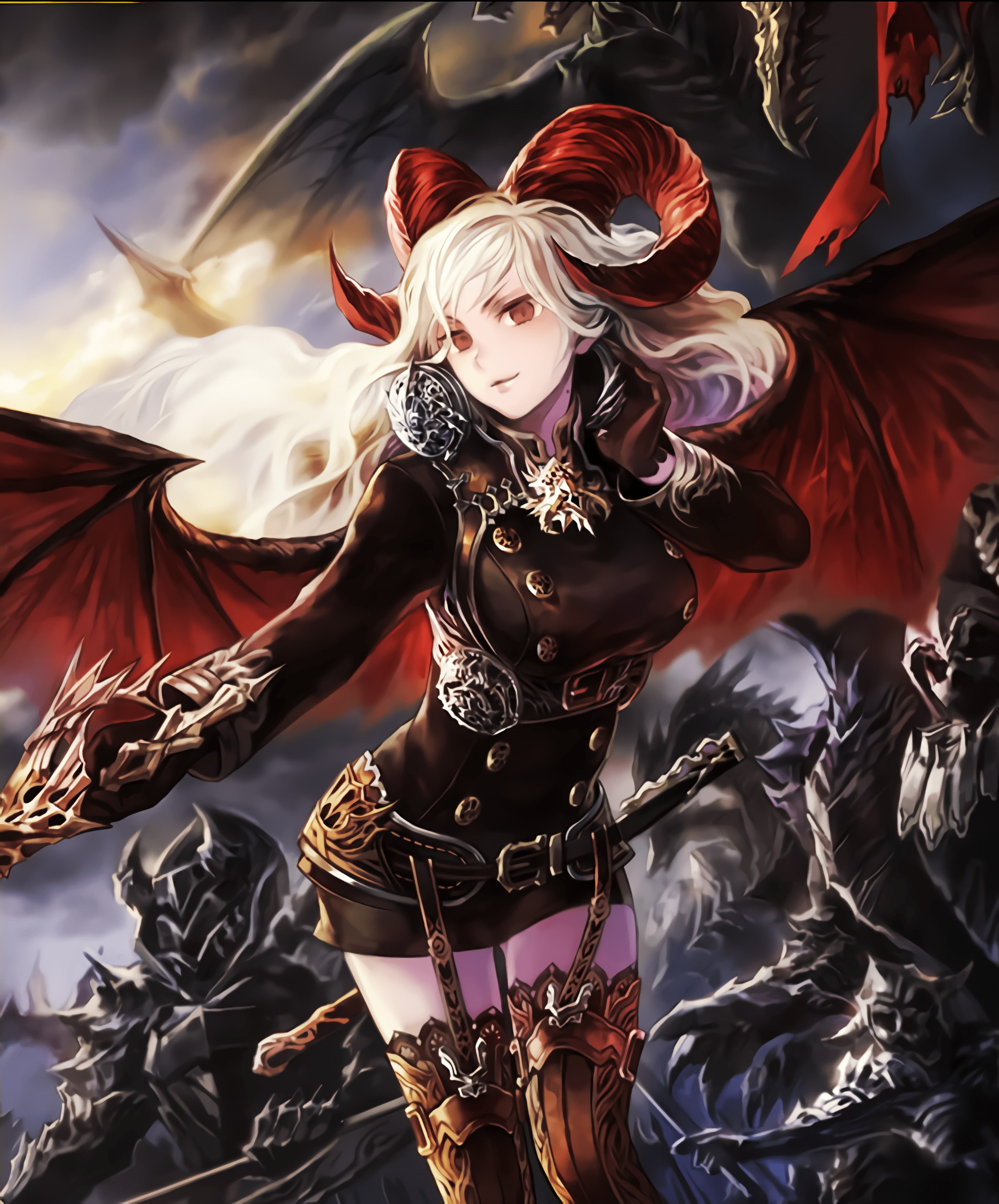 Shingeki no Bahamut, females, real people, one person, hairstyle, front view, anime, portrait, 2K, hair, young women, anime girls, Dark General Esmeralda (Shingeki no Bahamut), Phone HD Wallpaper