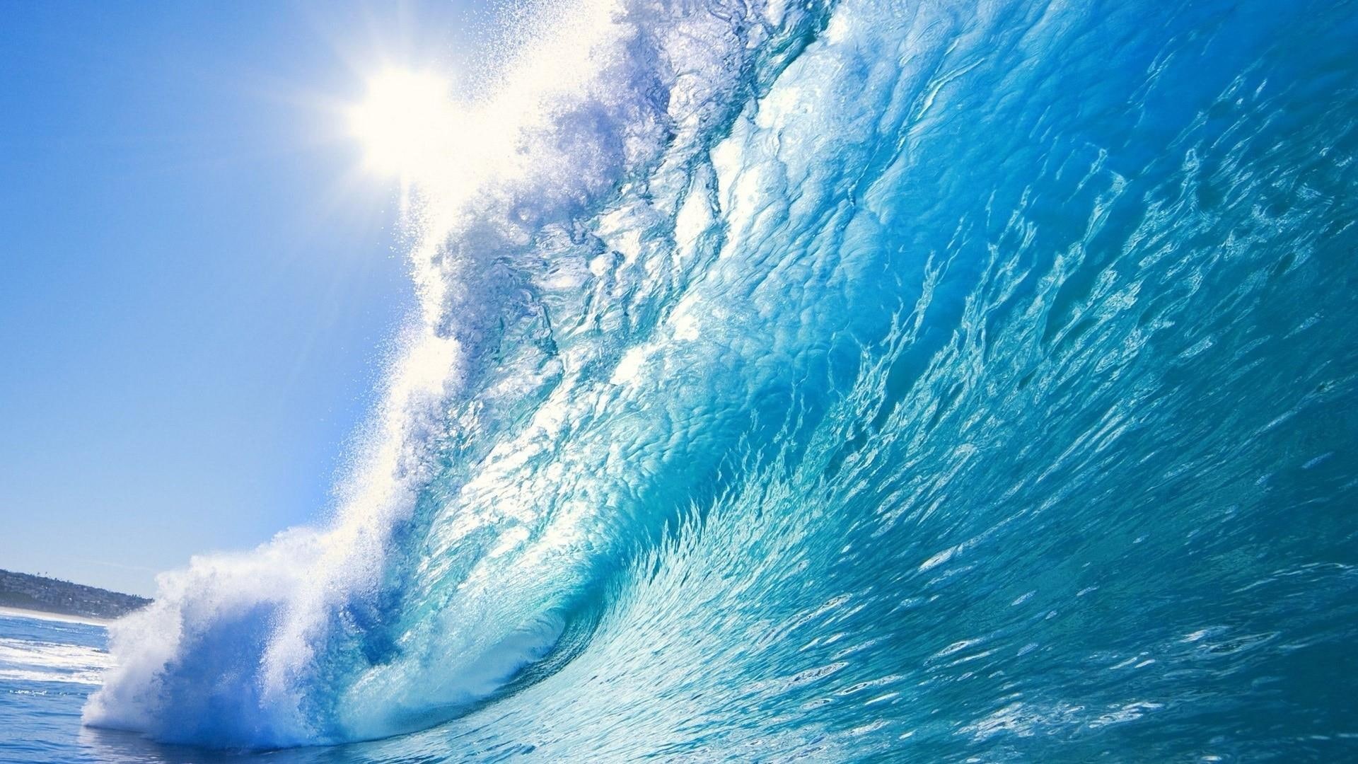 nature, sea, wind wave, wave, water, sunlight, ocean, blue sky, 1080P, sunshine, sun, blue water, HD Wallpaper