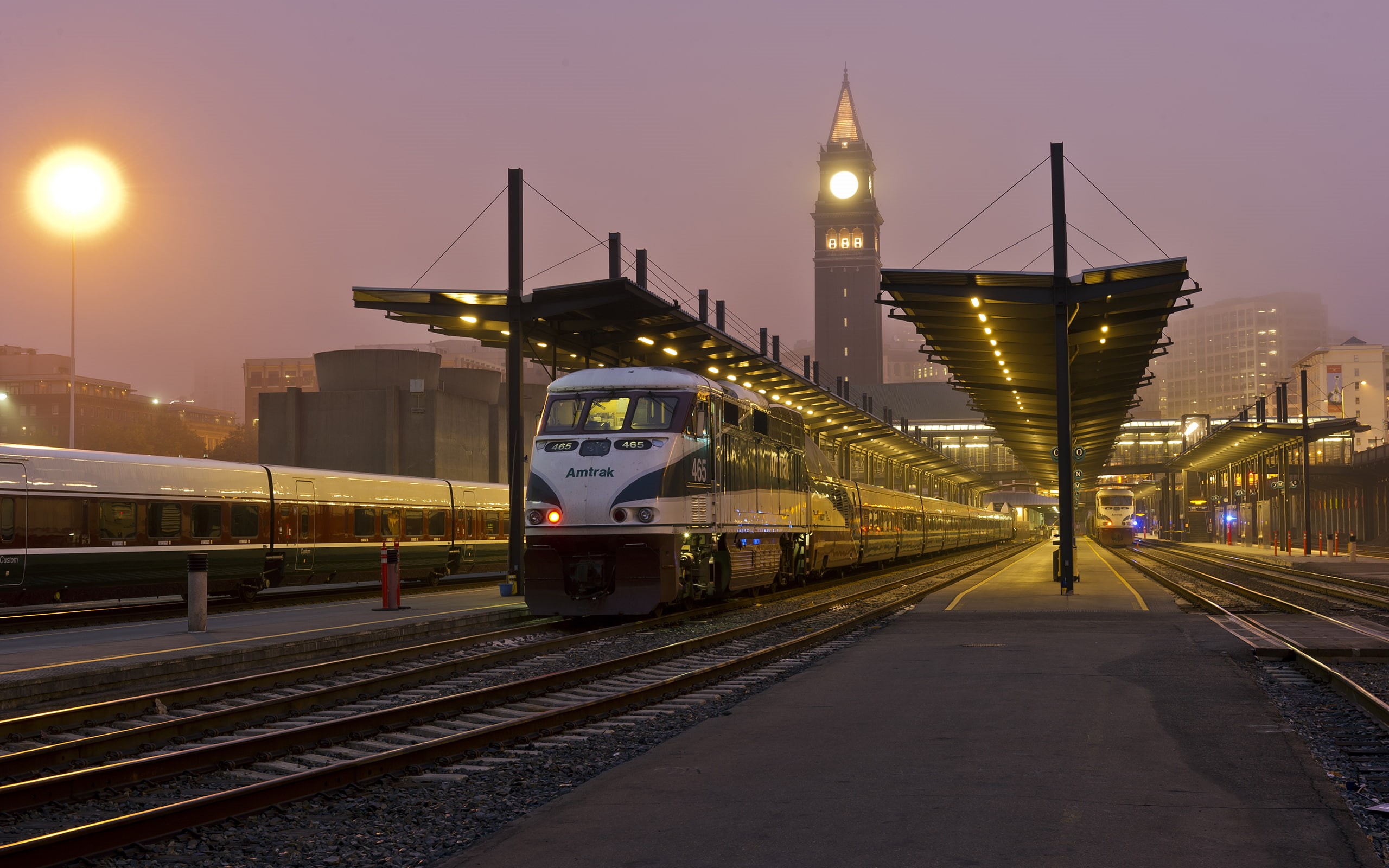 columbia, buildings, cityscape, hd, 2K, white, lights, train, amtrak, vancouver, bc, station, canada, black, british, HD Wallpaper