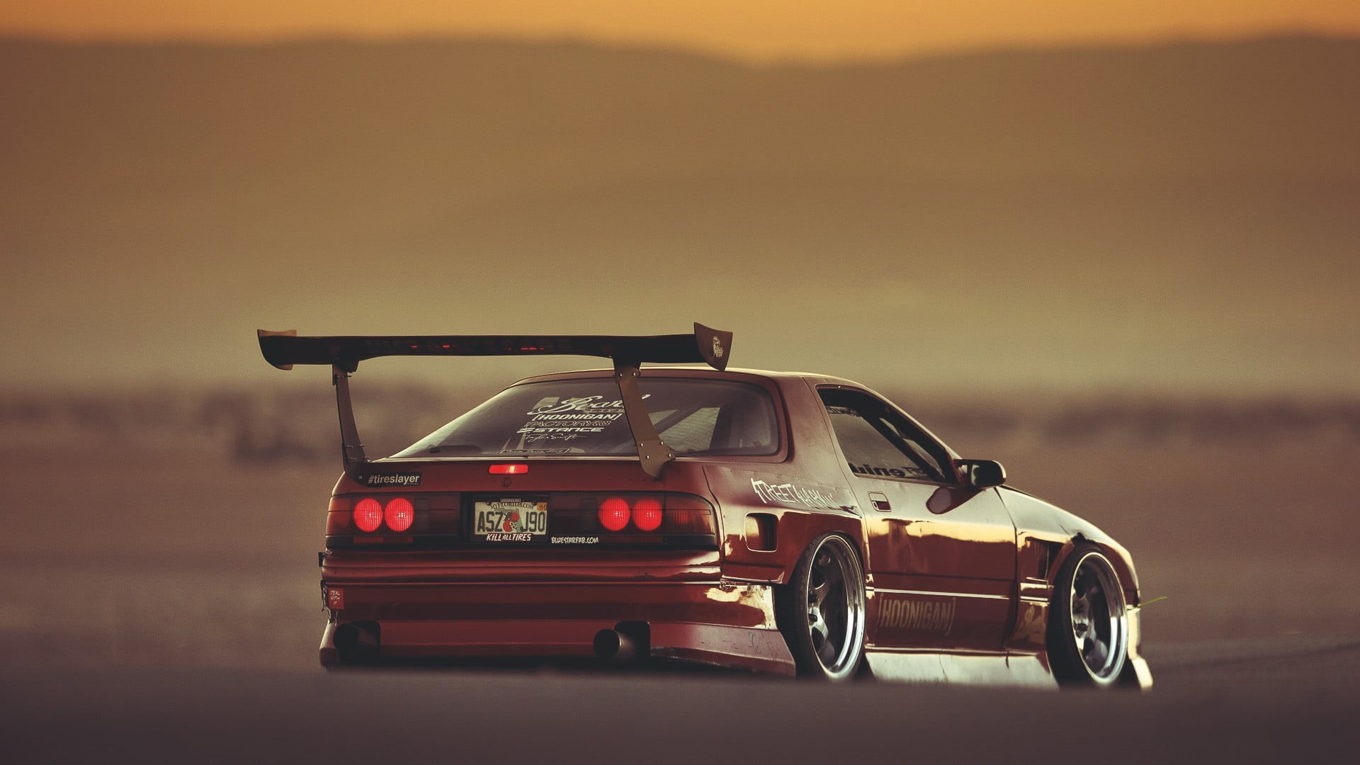 motor vehicle, no people, retro styled, dusk, focus on foreground, road, red, travel, speed, mode of transportation, coupe, outdoors, motion, land vehicle, HD Wallpaper