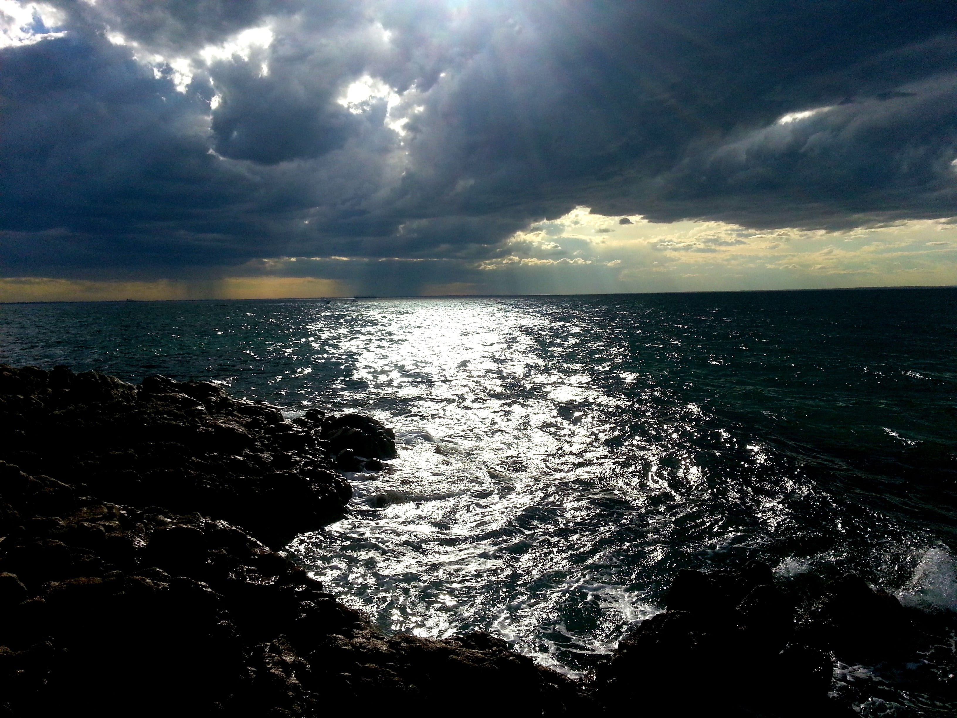 danger, storm, beach, beauty in nature, thunder, scene, sunset, rain, dusk, light, no people, ominous, grey, sea, cloud, atmosphere, horizon over water, HD Wallpaper