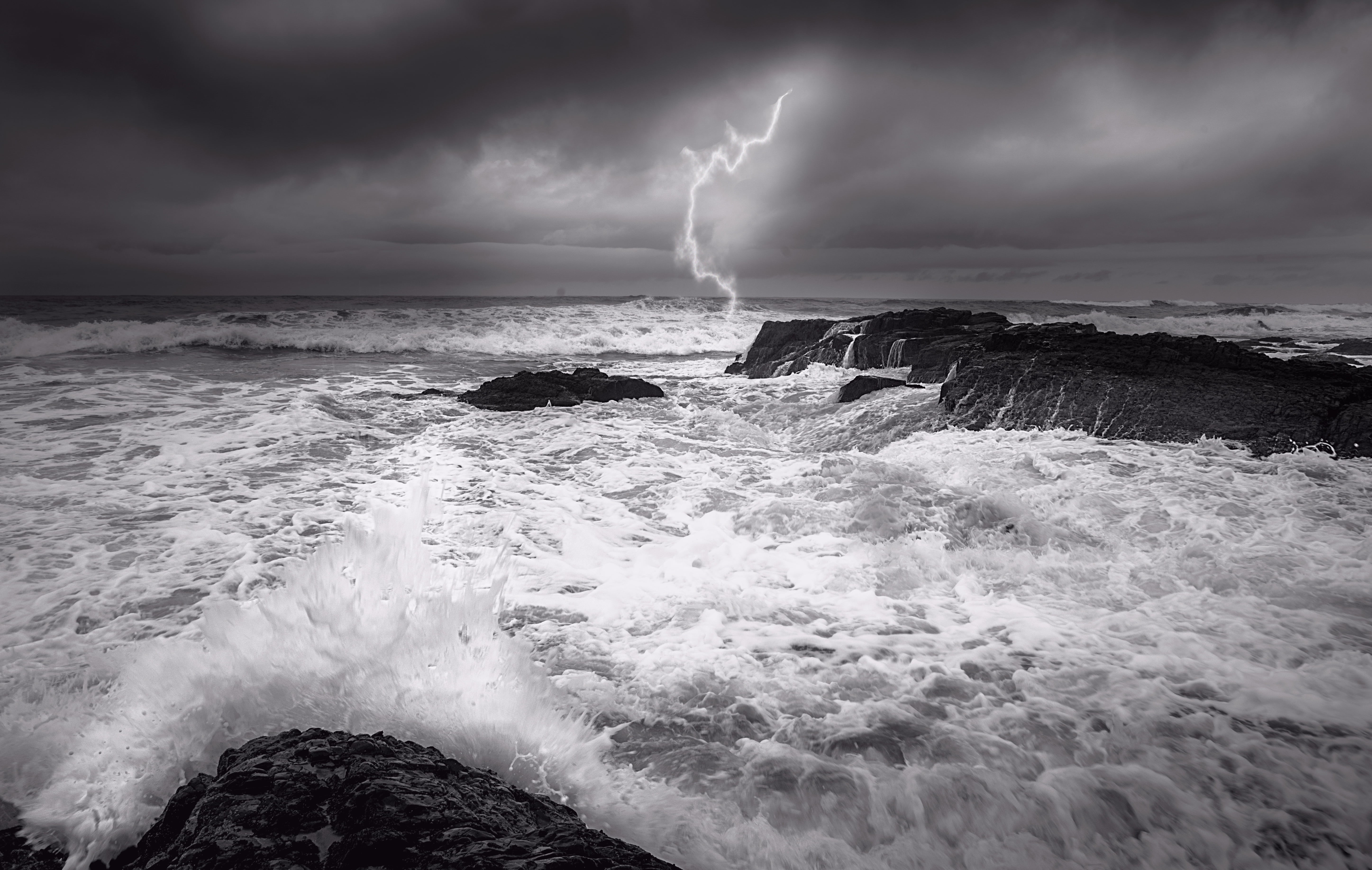 landscape, outdoors, seascape, cyclone, coastline, sky, goa, wave, rough, danger, crazy, blackandwhite, big, power, rock - Object, heating, monochrome, HD Wallpaper