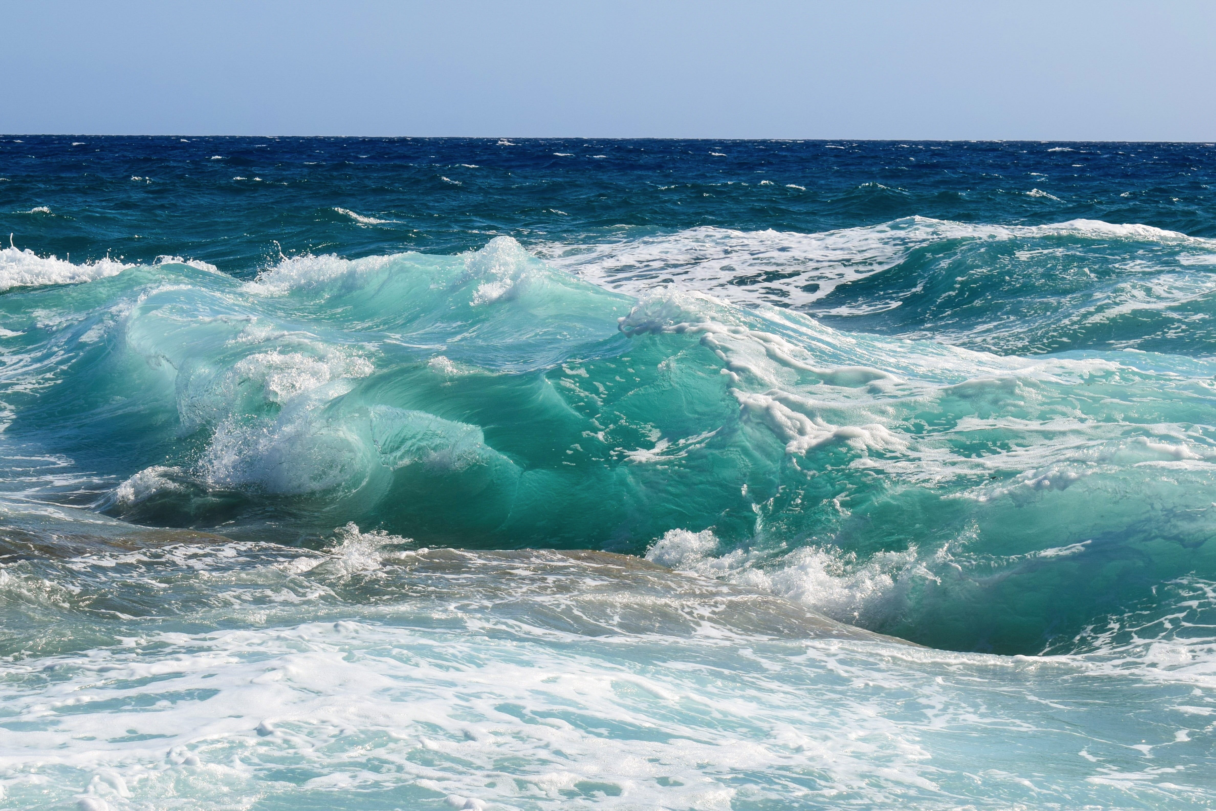 beauty in nature, waves, foam, weather, turquoise colored, angry, spray, power in nature, waterfront, sea, horizon over water, day, wave, nature, power, HD Wallpaper