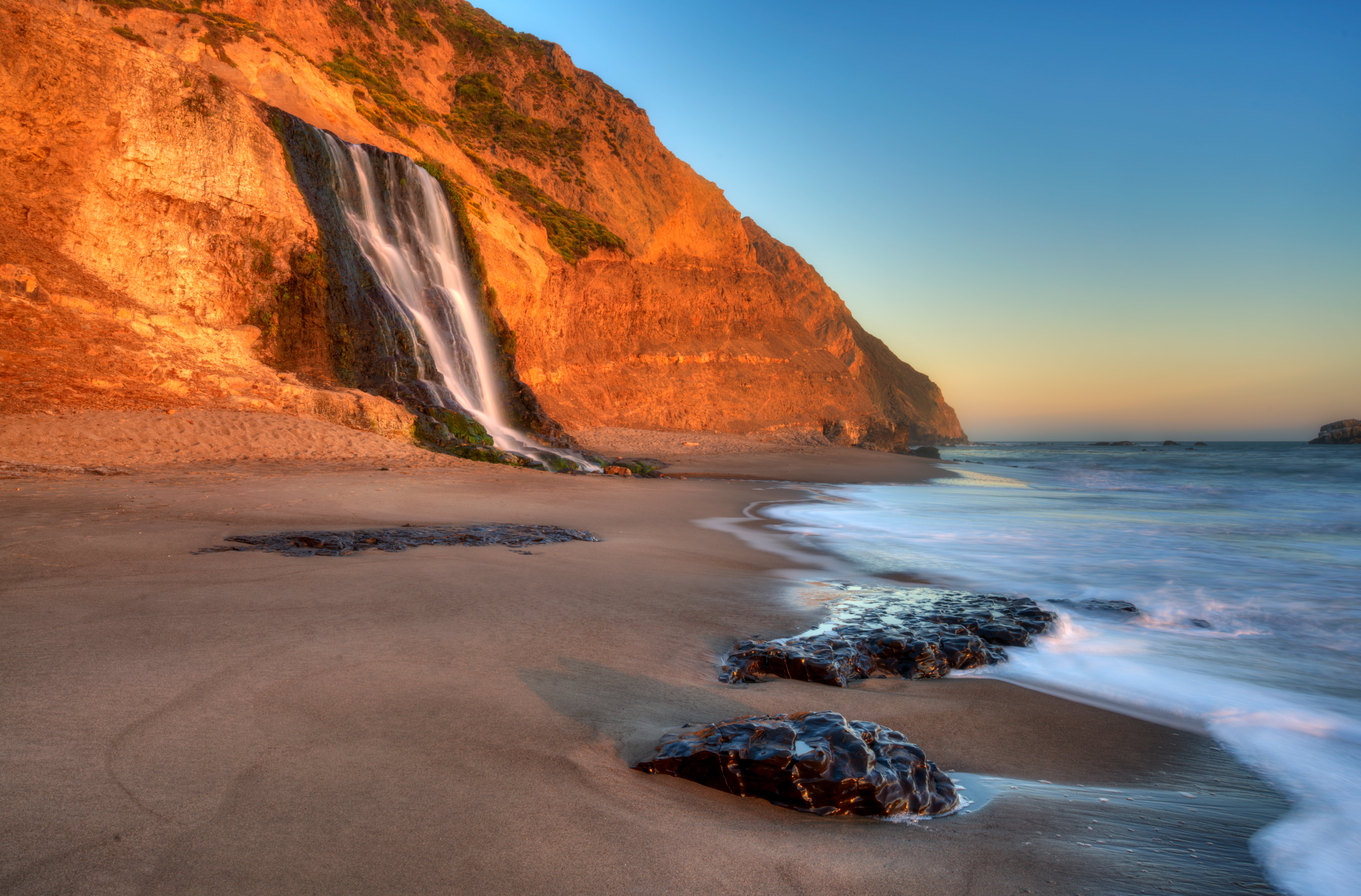 wave, Northern California, photography, coastal, water, Evening, sunset, near, sea waves, sea, nature, Pacific Ocean, waterfall, Point Reyes  California, HD Wallpaper