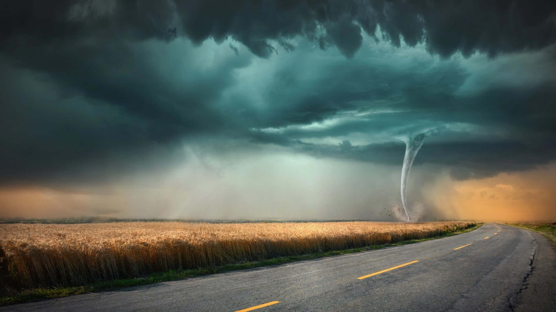power in nature, landscape, 1080P, rain, extreme weather, road, wind, horizon, cloud - sky, hurricane, outdoors, dramatic sky, highway, natural disaster, HD Wallpaper