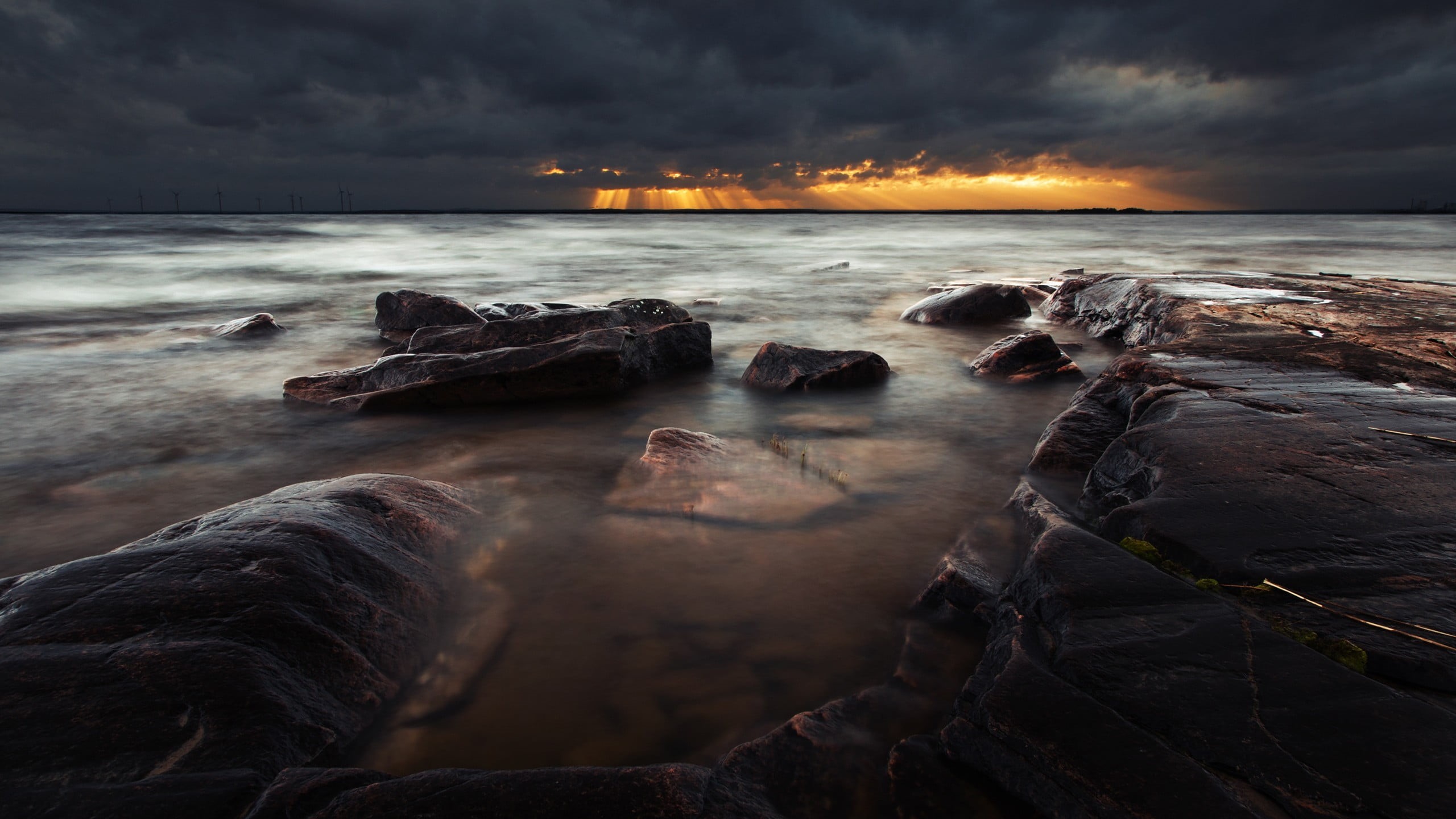 scenics - nature, solid, landscape, rocky coastline, horizon over water, storm, 2K, horizon, no people, land, rock - object, body, beauty in nature, sky, HD Wallpaper