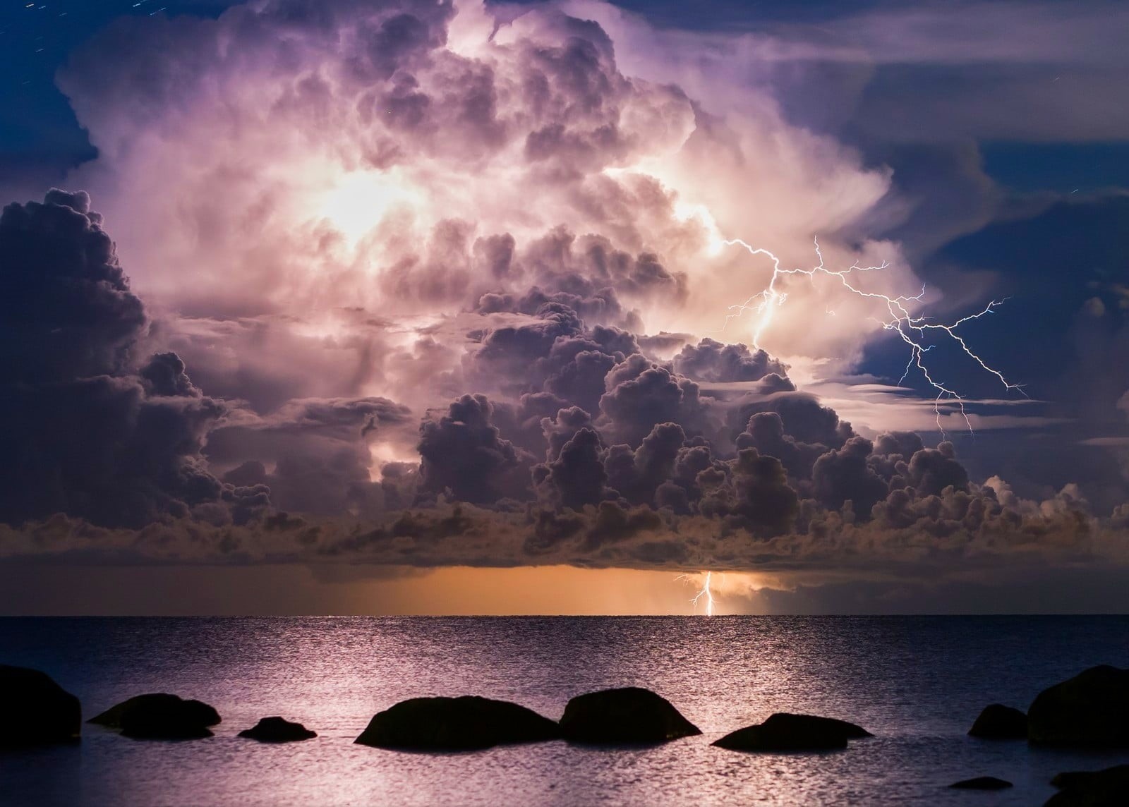 sunset, outdoors, power in nature, no people, beauty in nature, sky, landscape, reflection, horizon over water, blue, horizon, cloud - sky, tranquility, HD Wallpaper