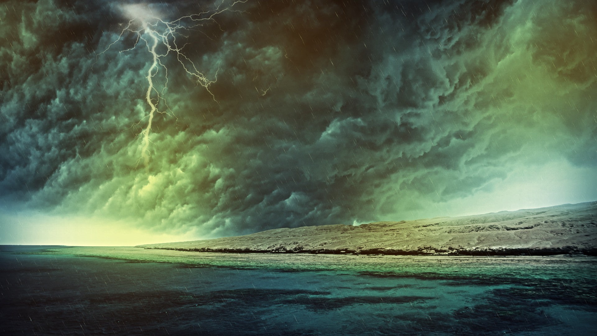 rain, 1080P, storm, hd, coast, clouds, lightning, nature, HD Wallpaper