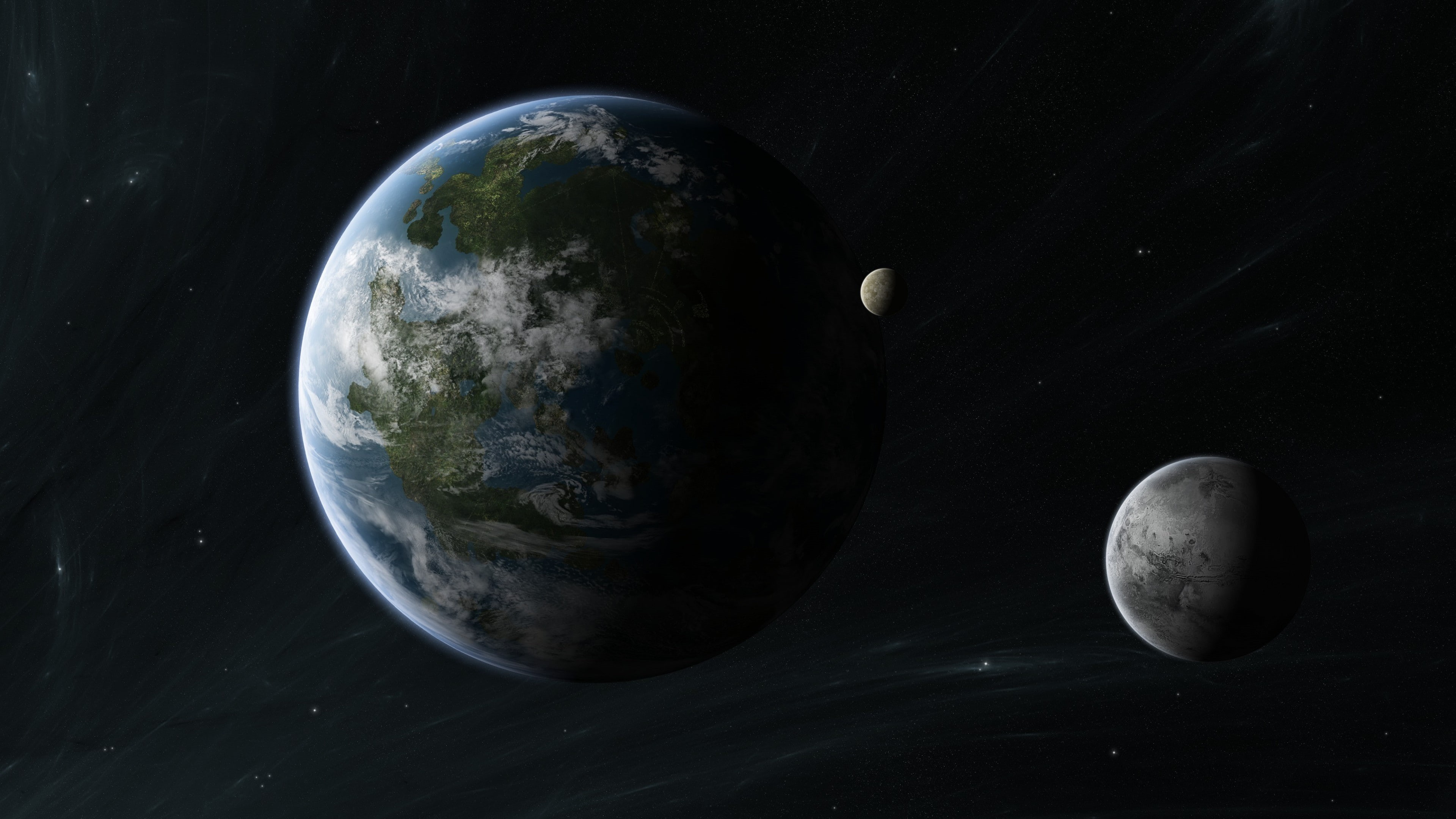 Kepler-452b, moon, near, stars, earth, space, Planet, 4K, Exoplanet, HD Wallpaper