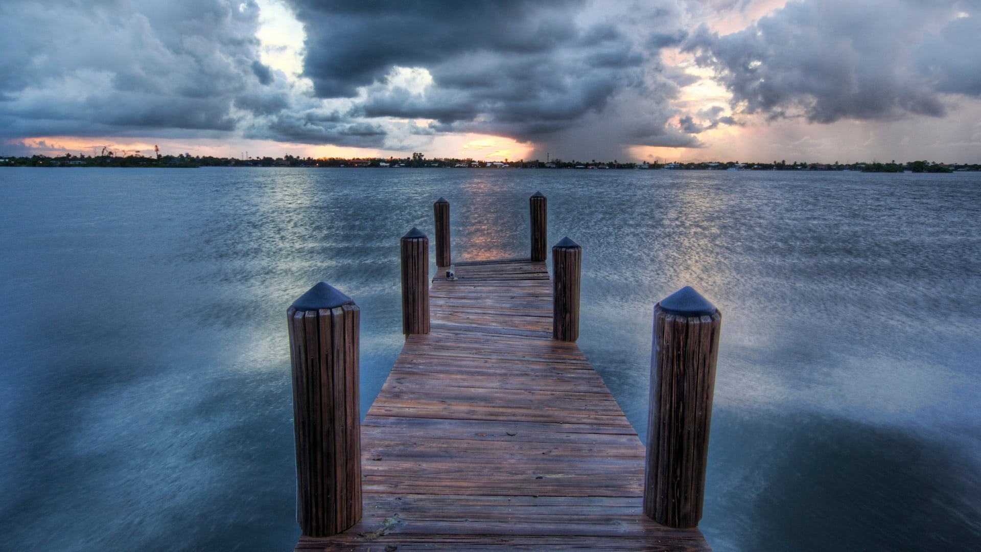 post, natural disaster, brown, sunset, no people, clouds, wood - material, HDR, pier, sky, scenics - nature, storm, tranquility, cloud - sky, wooden, dock, HD Wallpaper